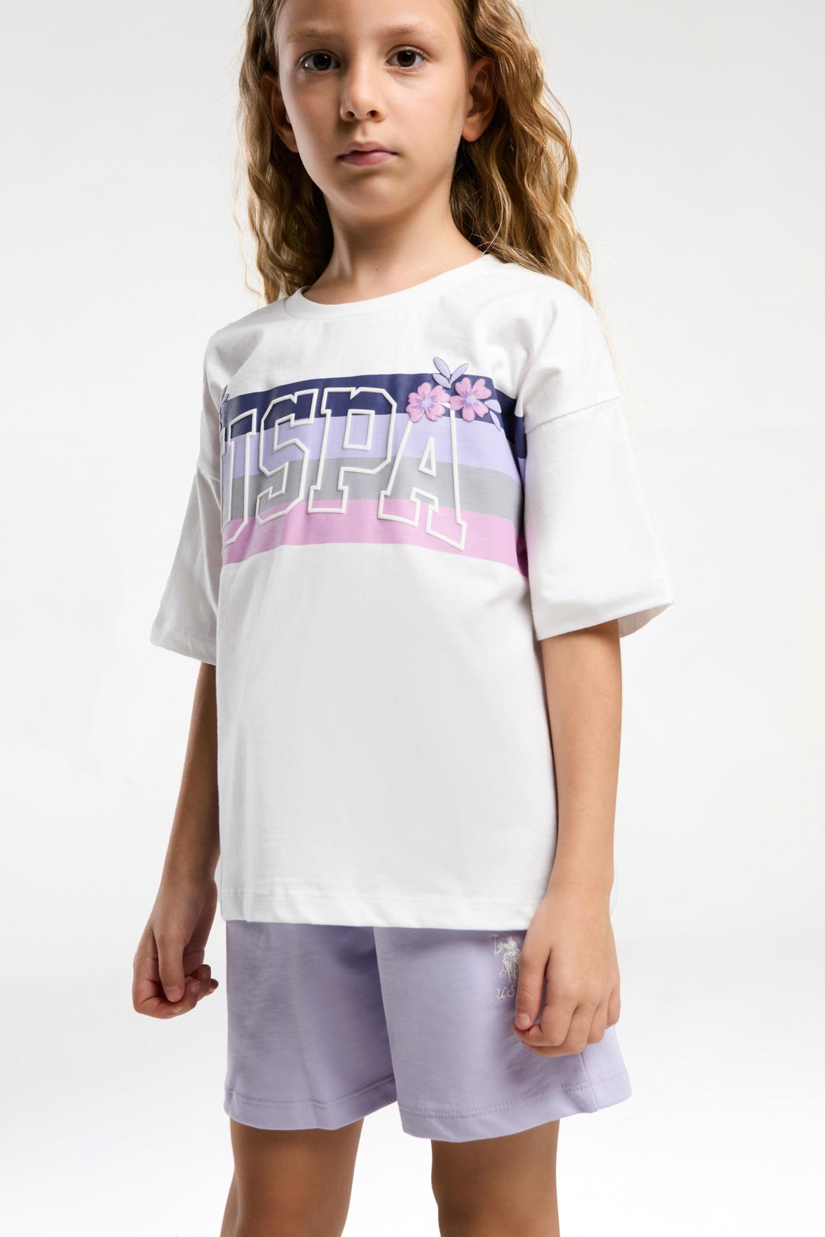 U.S. Polo Assn. Kız Çocuk Şortlu Takım - Lila - Beyaz