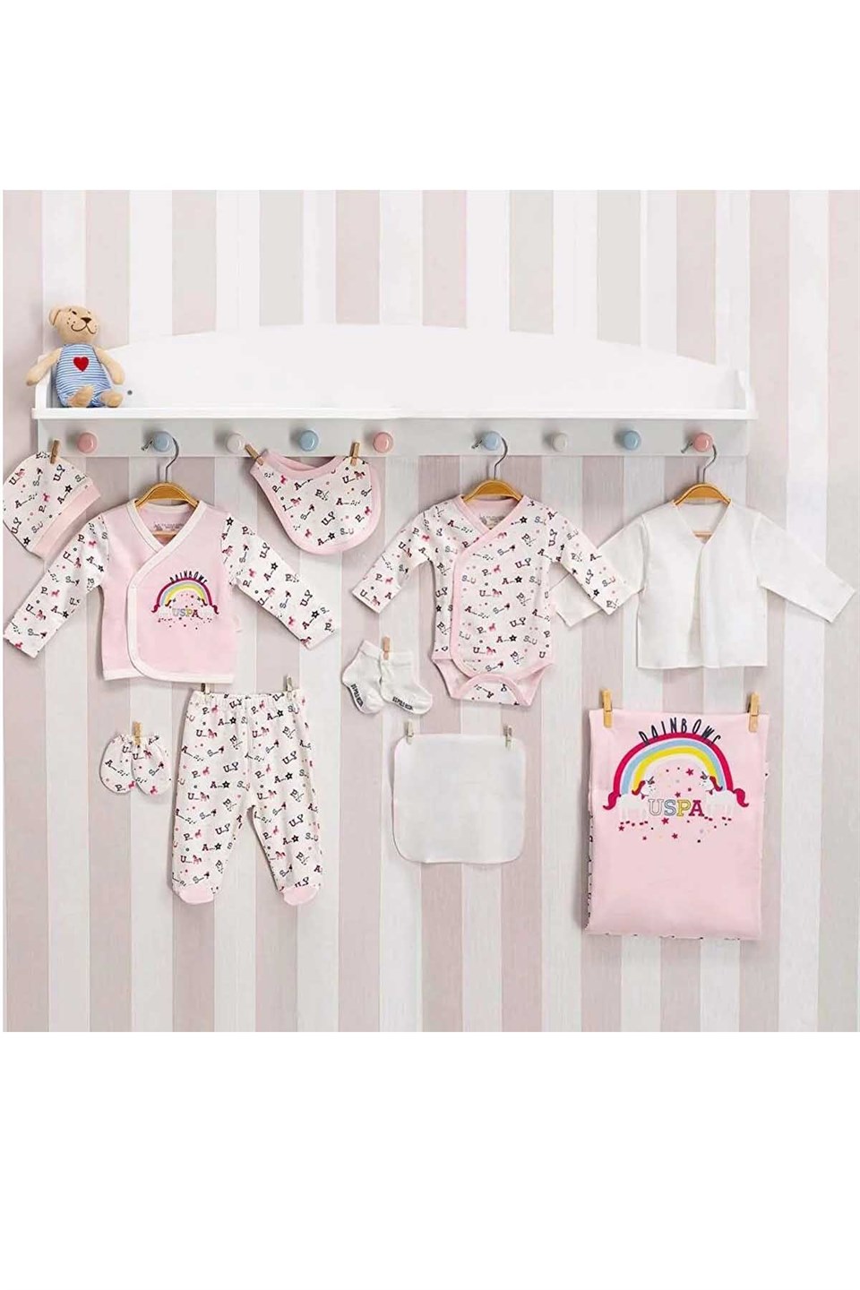 U.S. POLO ASSN. Kız Bebek 10 Parça Zıbın Seti Hastane Çıkışı 