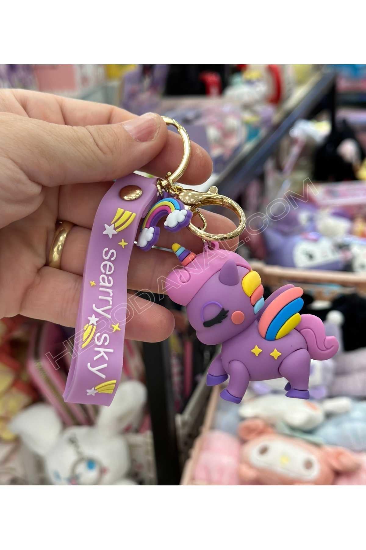 Unicorn İri Boy Silkon Anahtarlık - Mor