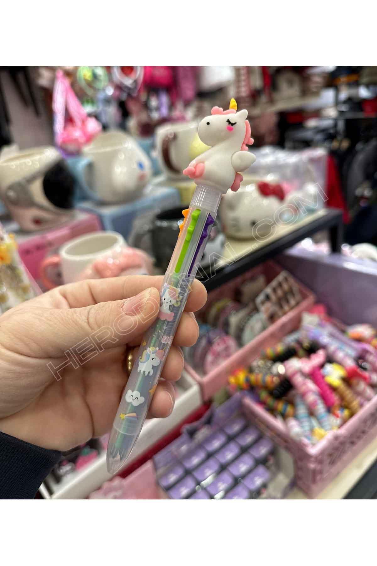 Unicorn Tasarımlı 6 Renkli Tükenmez Kalem - Beyaz Başlık