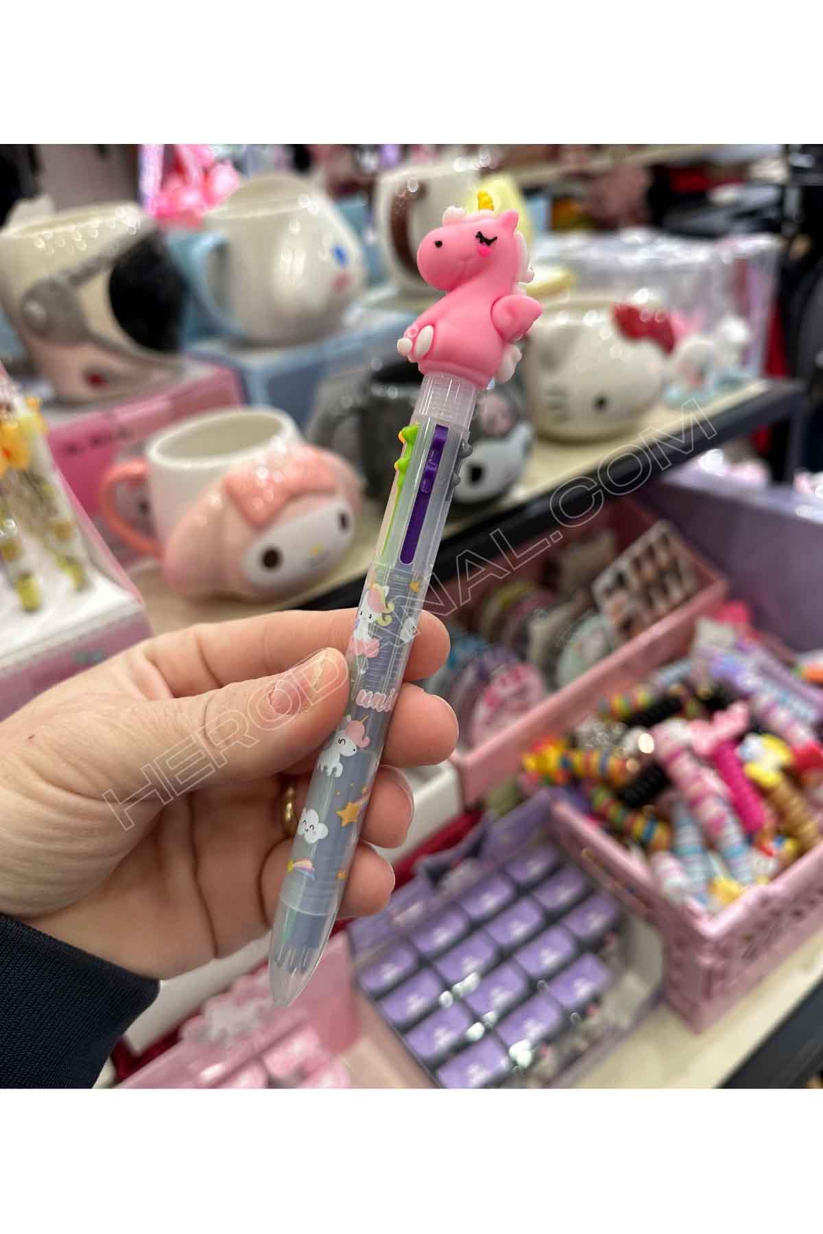 Unicorn Tasarımlı 6 Renkli Tükenmez Kalem - Pembe Başlık