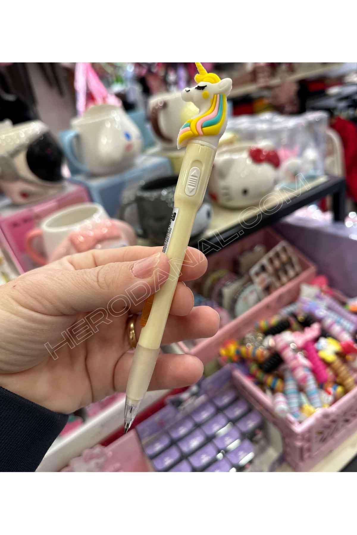 Unicorn Tasarımlı Işıklı Uçlu Kalem - Sarı