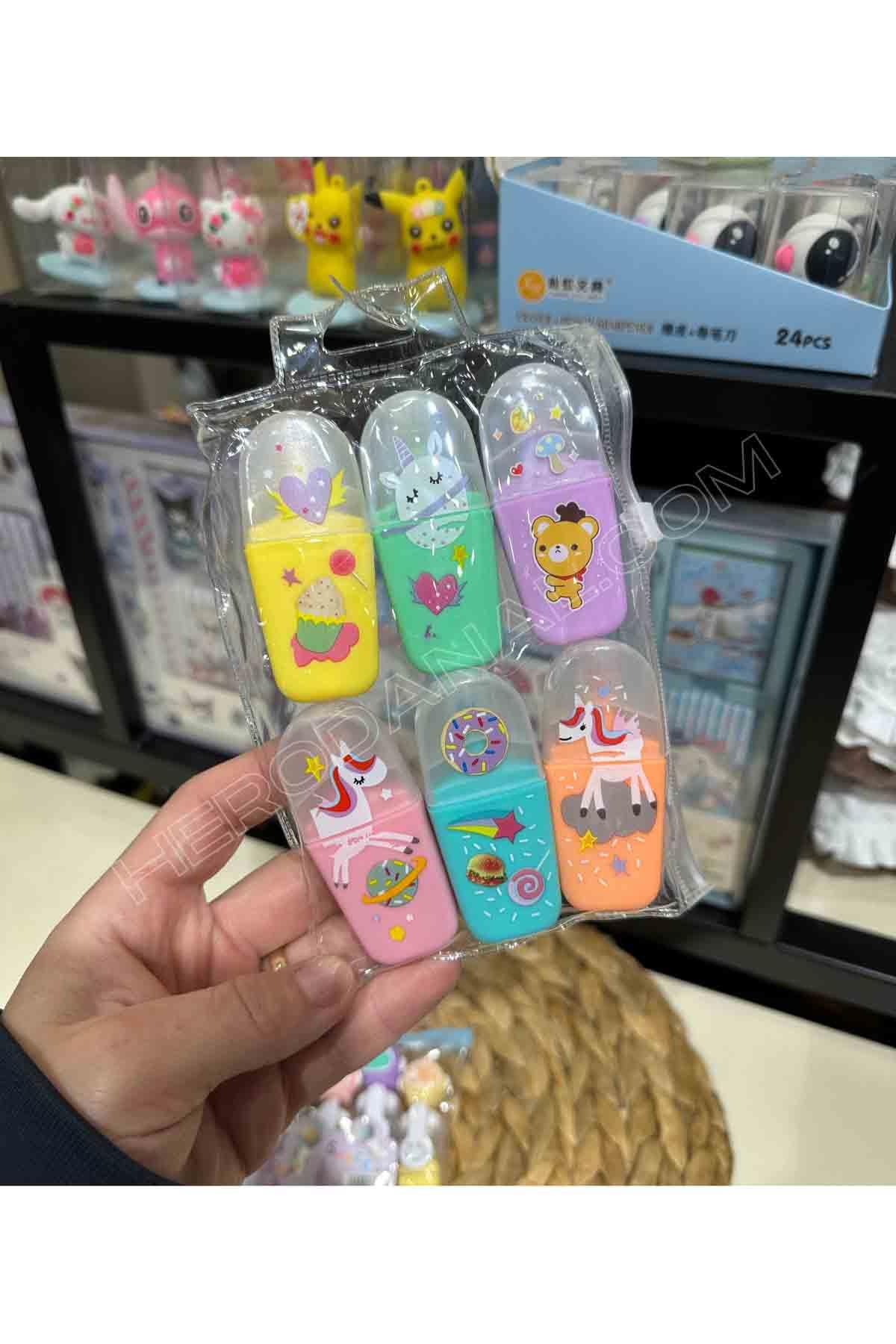 Unicorn Temalı 6'lı Fosforlu Kalem 