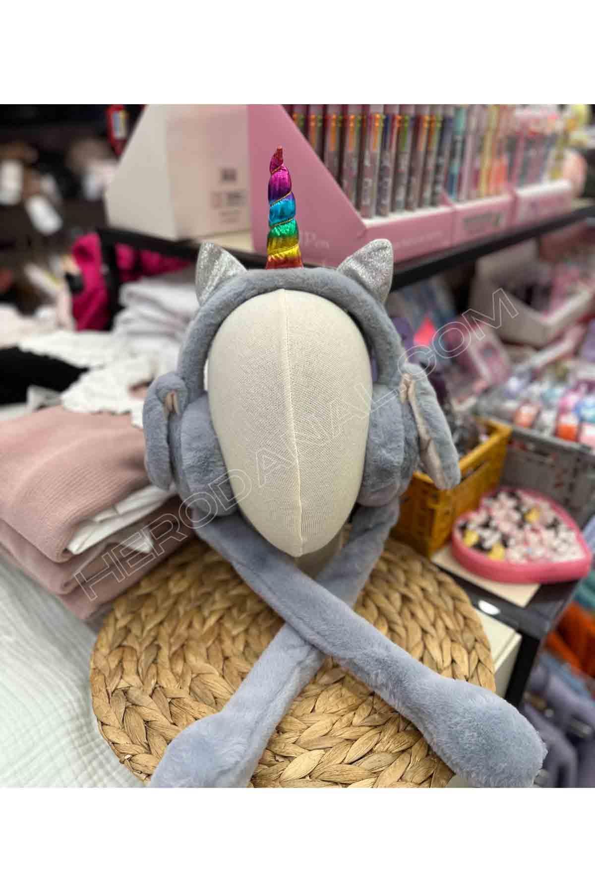 Unicorn Temalı Oynar Sessiz Kulaklık - Gri
