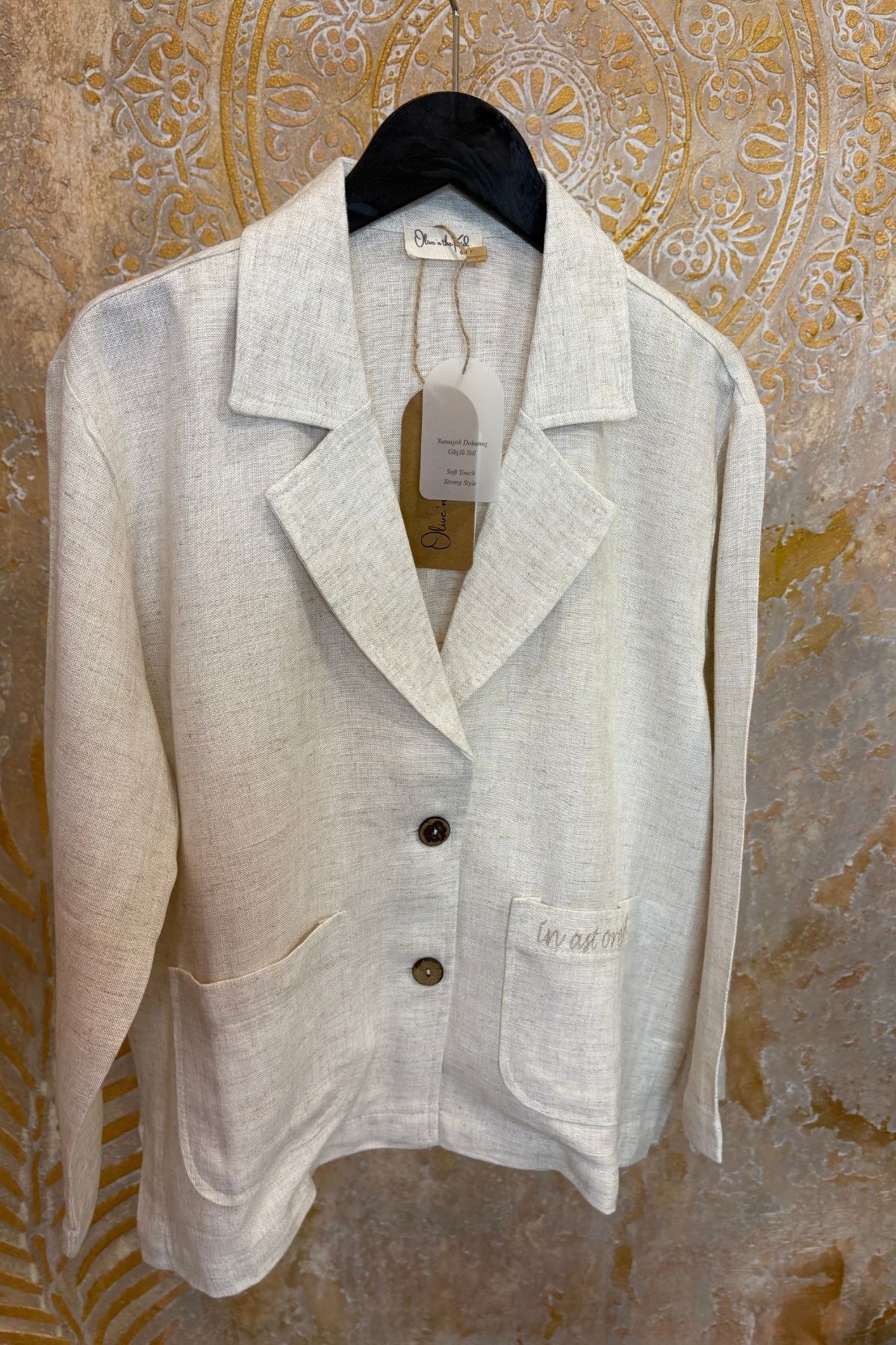Üniseks Çocuk Naturel Keten Oversize Ceket-Bej