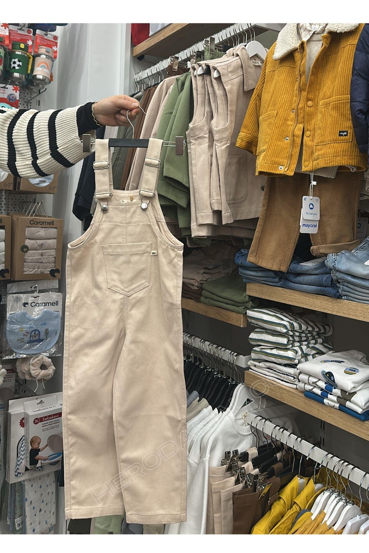 Unisex Çocuk Gabardin Salopet - Bej