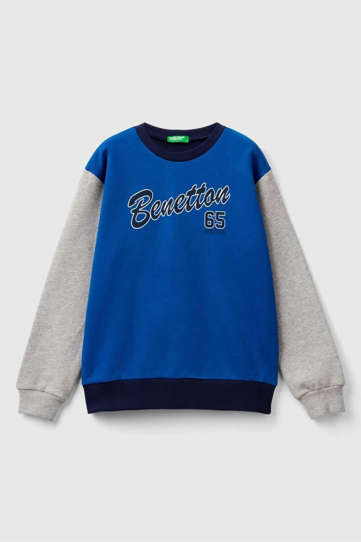 United Colors of Benetton Erkek Çocuk Mix Önü Logo Baskılı Bisiklet Yaka Ribanalı Sweatshirt