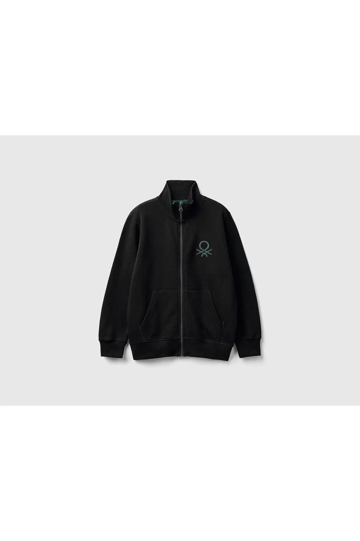 United Colors of Benetton Erkek Çocuk Logo Baskılı Dik Yaka Sweatshirt
