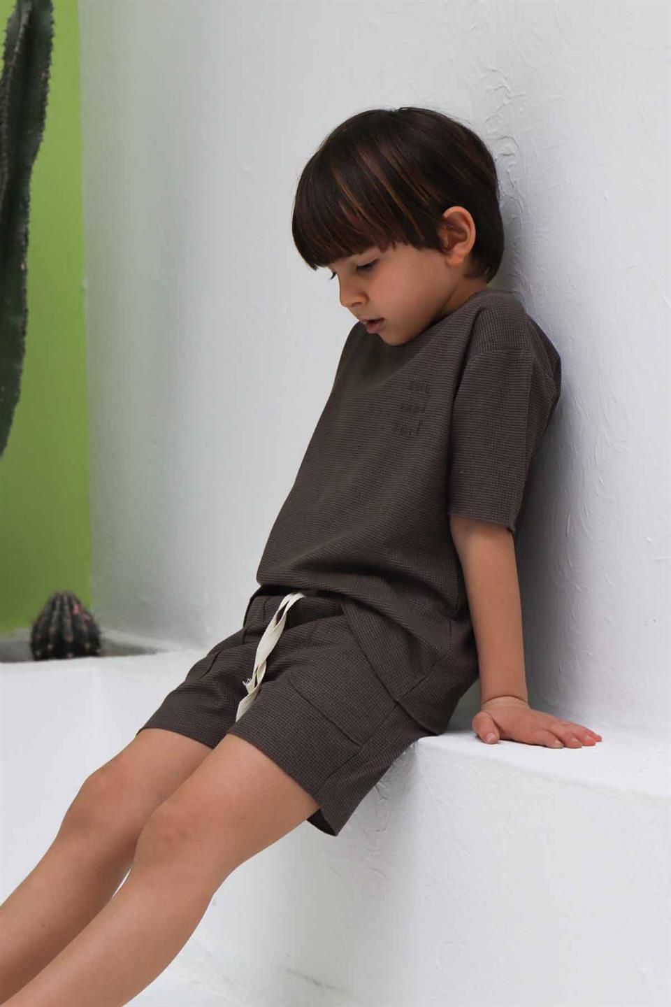 Waffle Şortlu Unisex Çocuk Takım