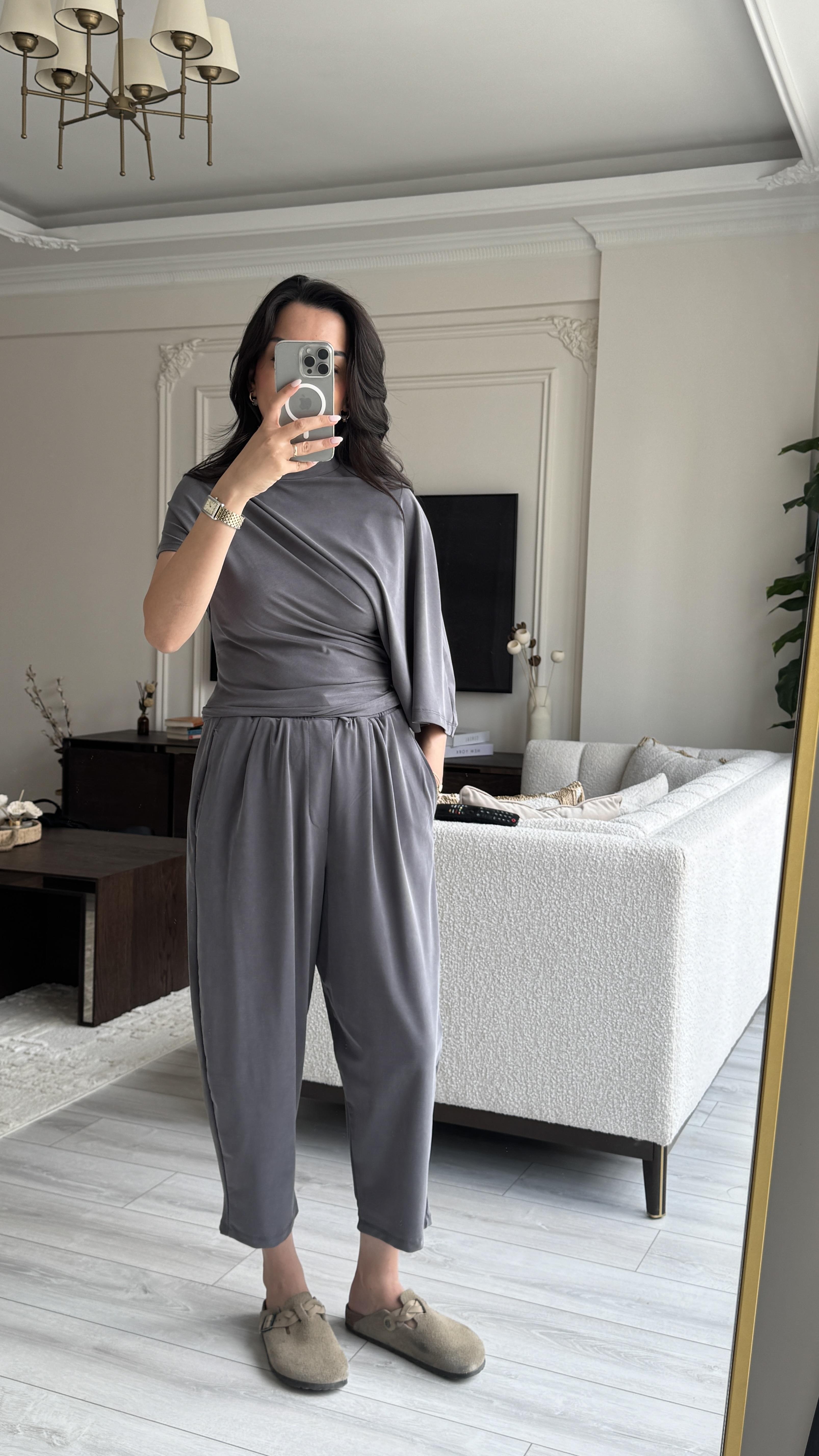 Asimetrik Kesim Takım - Gri