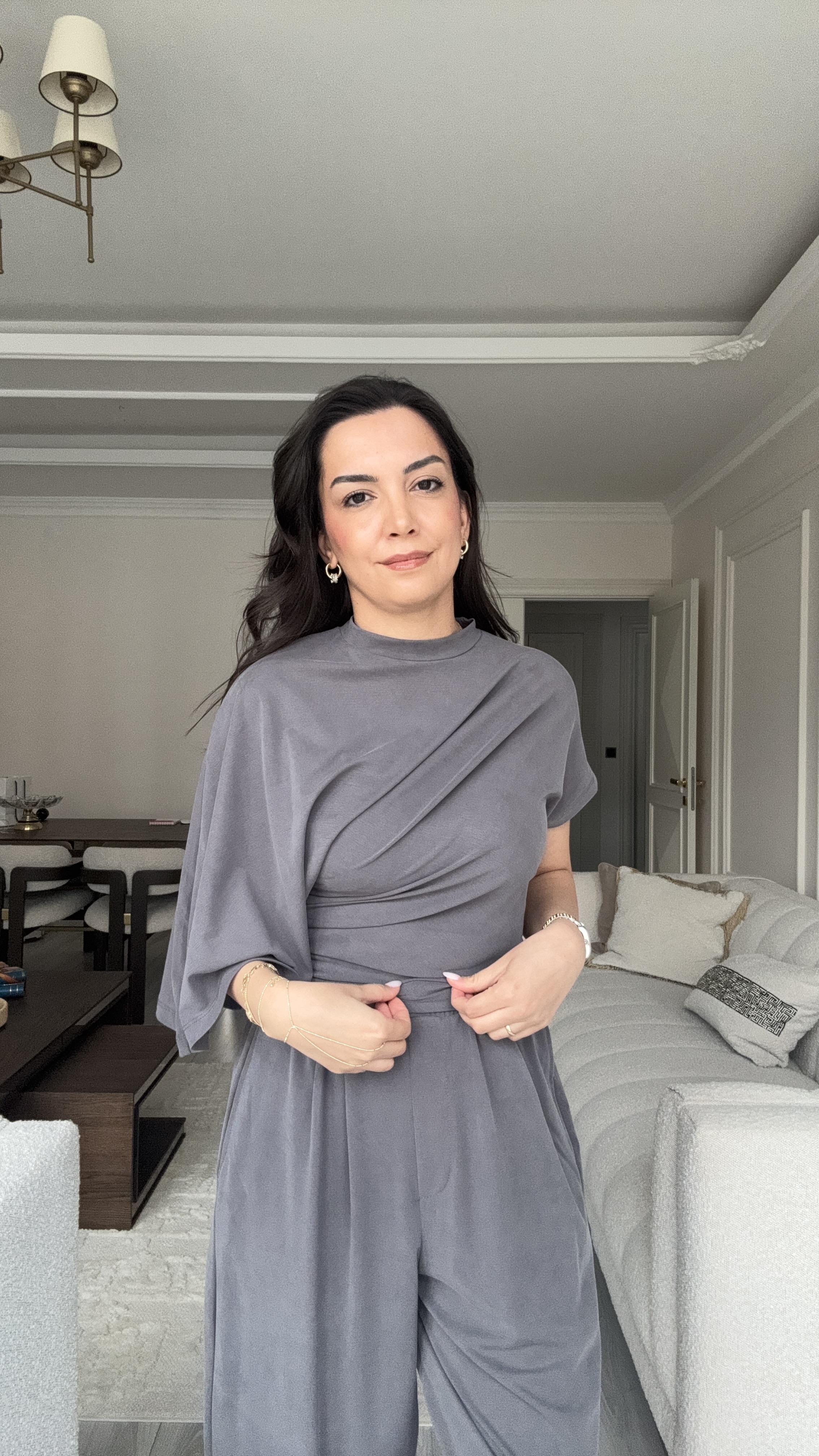 Asimetrik Kesim Takım - Gri