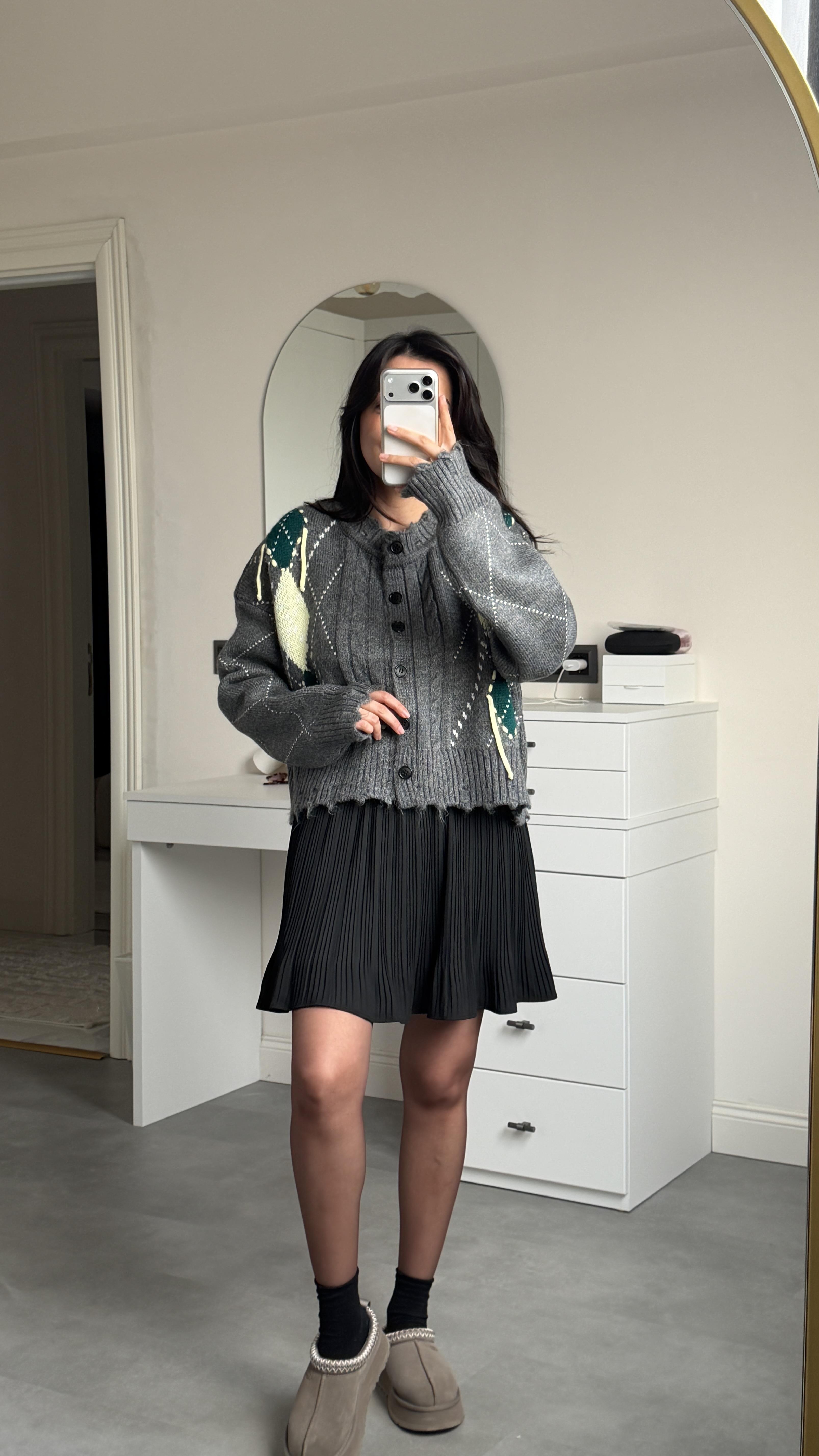 Baklava Desenli Hırka - Antrasit 