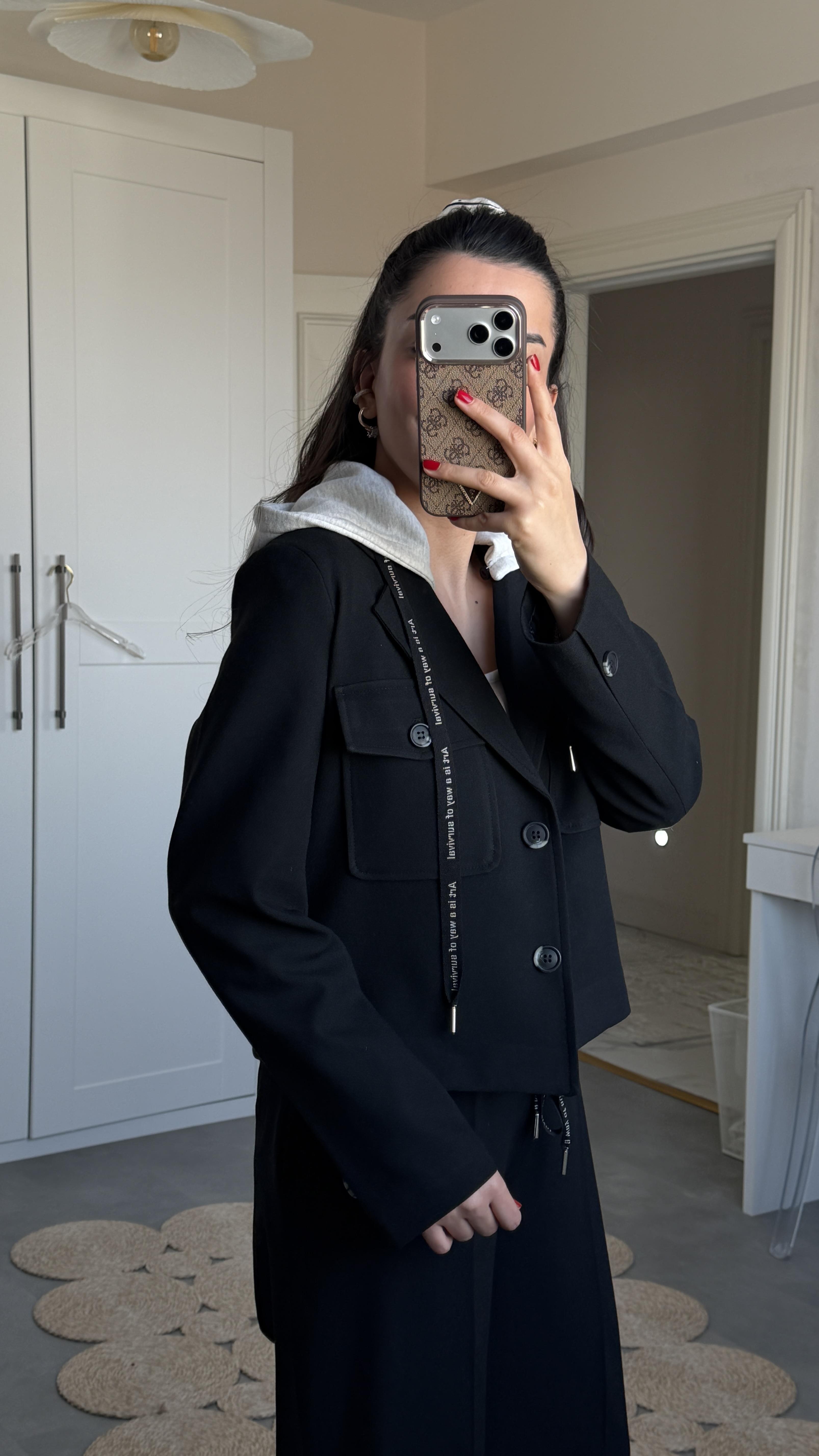 Ceket - Palazzo Pantolon Takımı Siyah