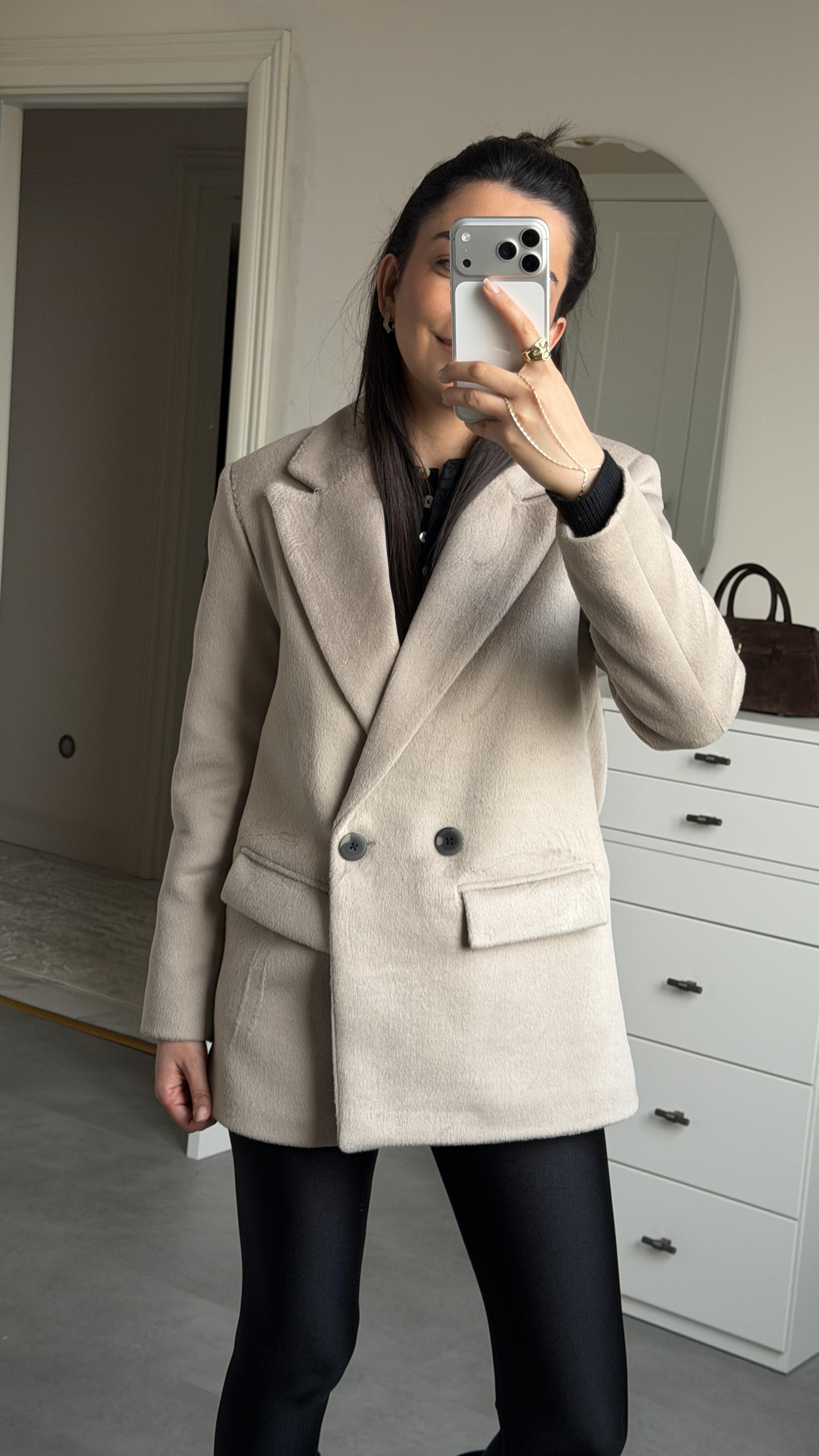 Çift Düğmeli Kaşe Blazer - Bej