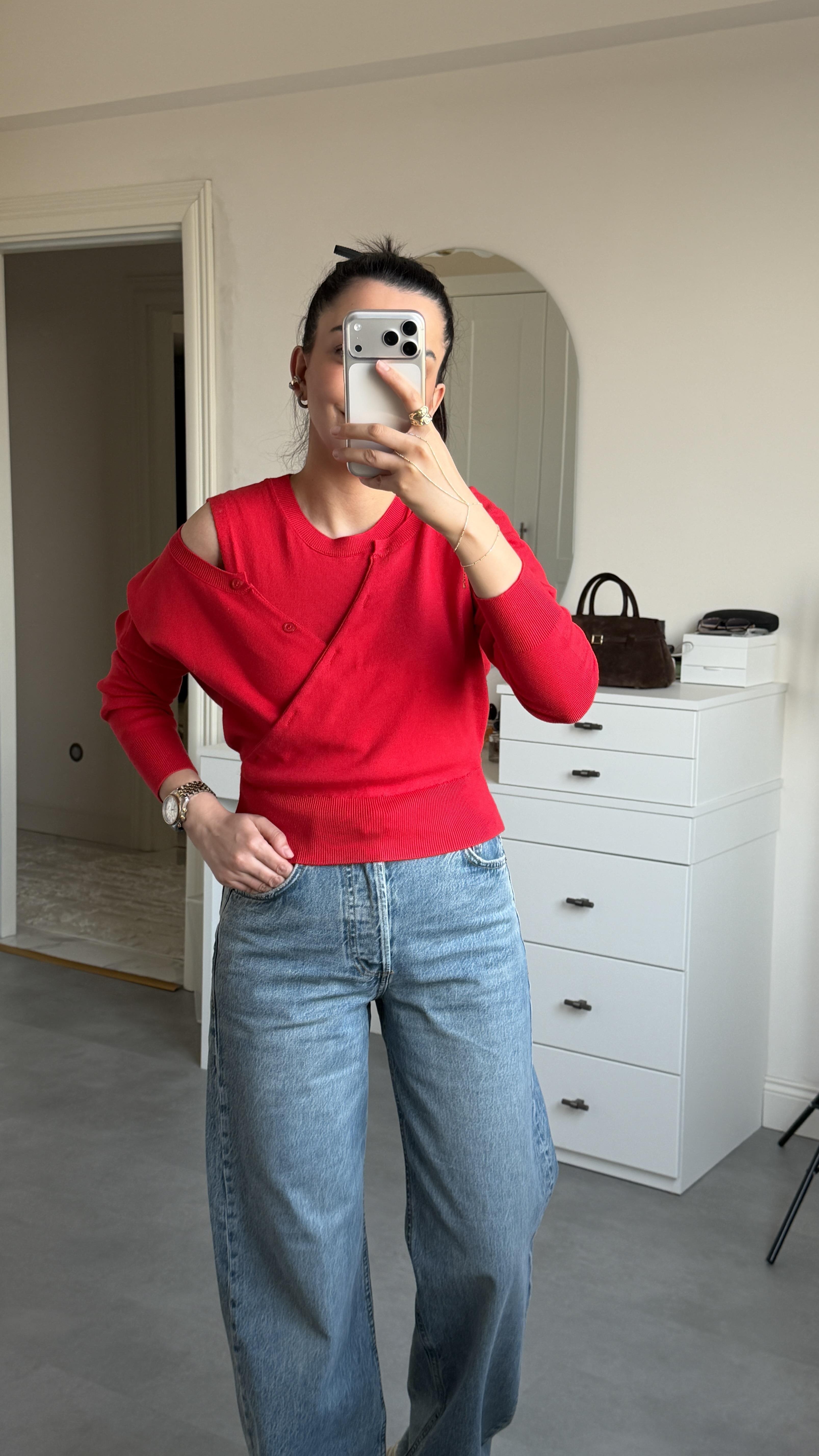 Çift Katlı Triko Kazak - Kırmızı