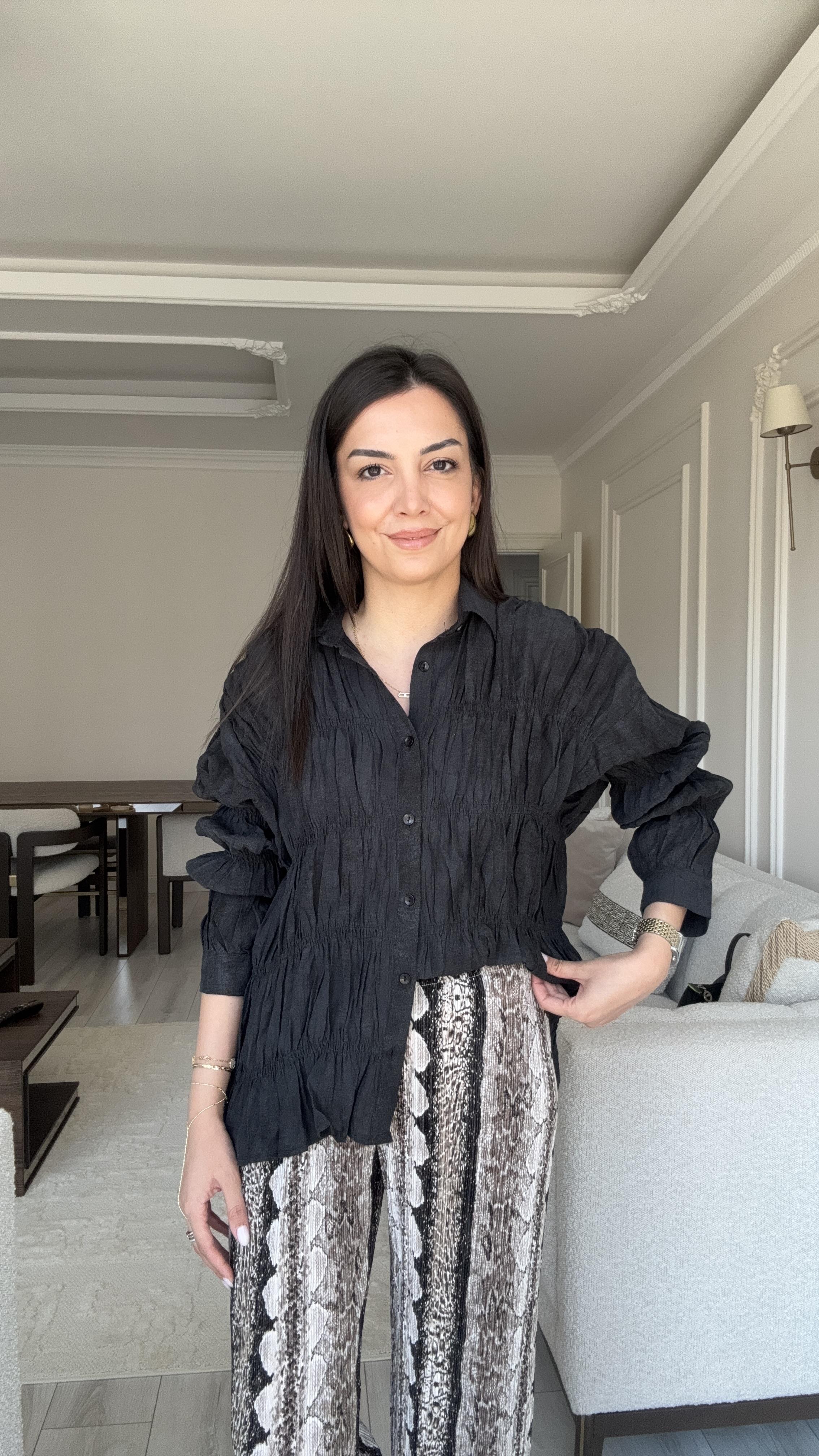 Desenli Siyah Pantolon 