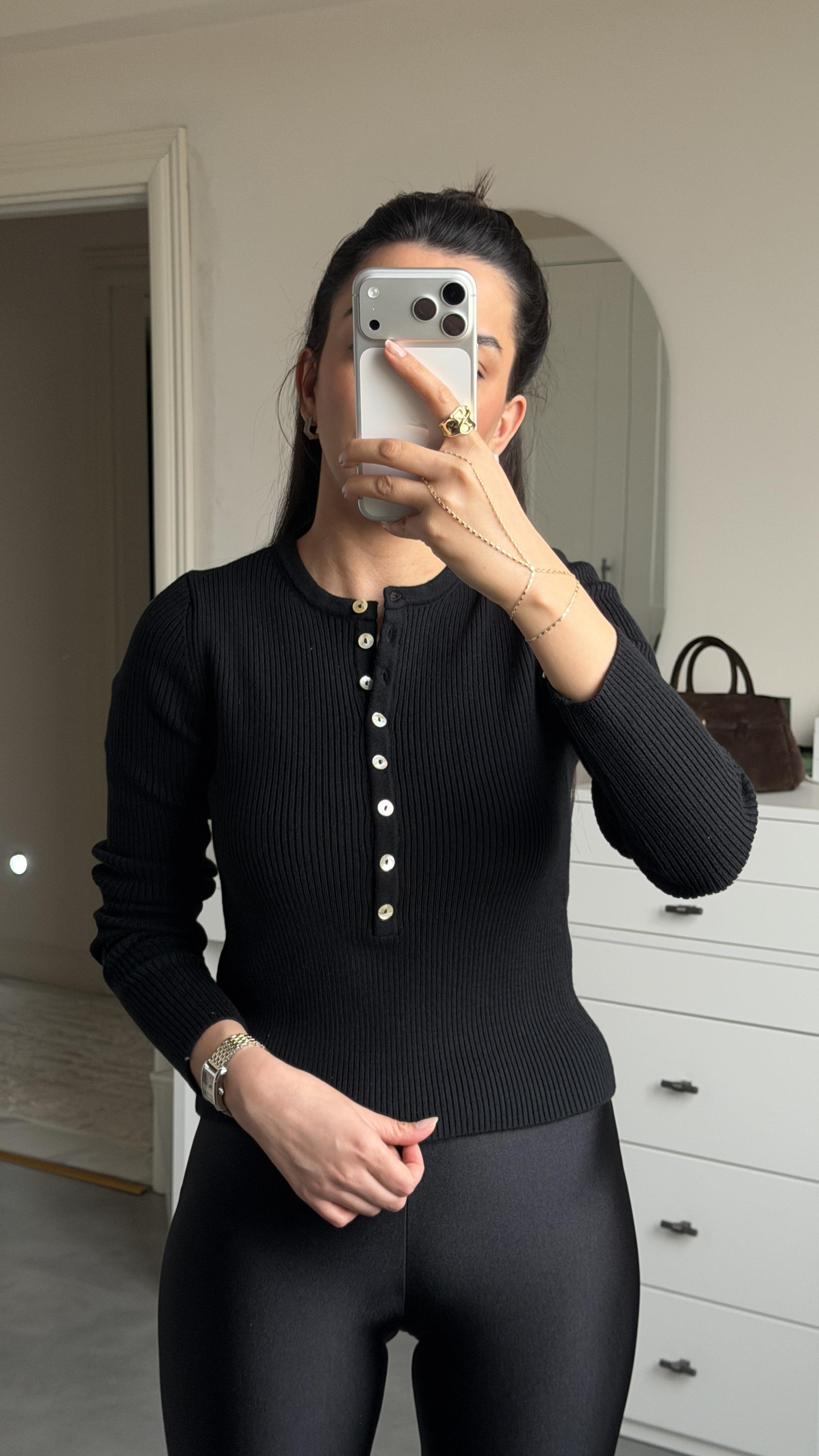 Dilvin Düğmeli Triko - Siyah