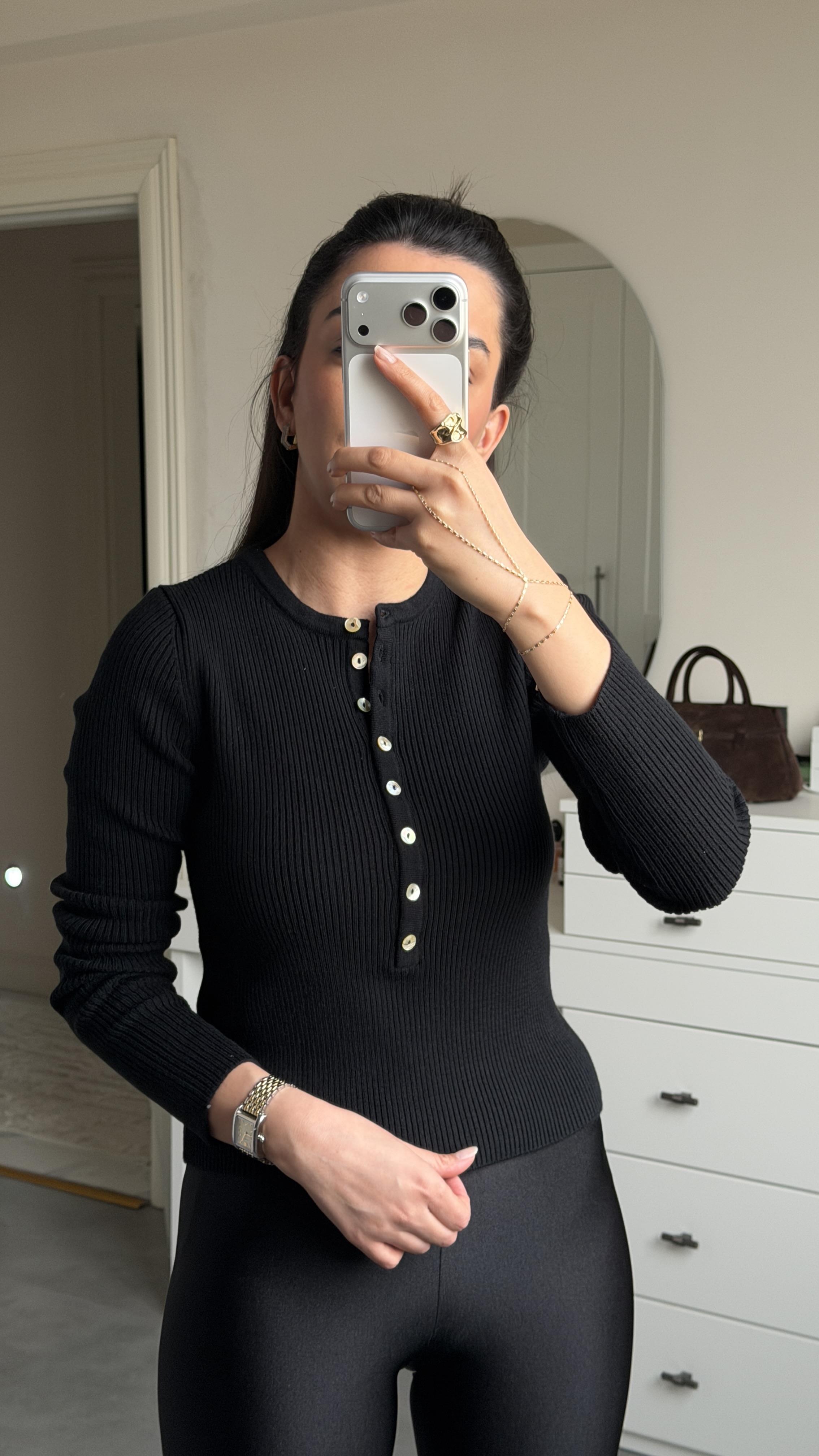 Dilvin Düğmeli Triko - Siyah