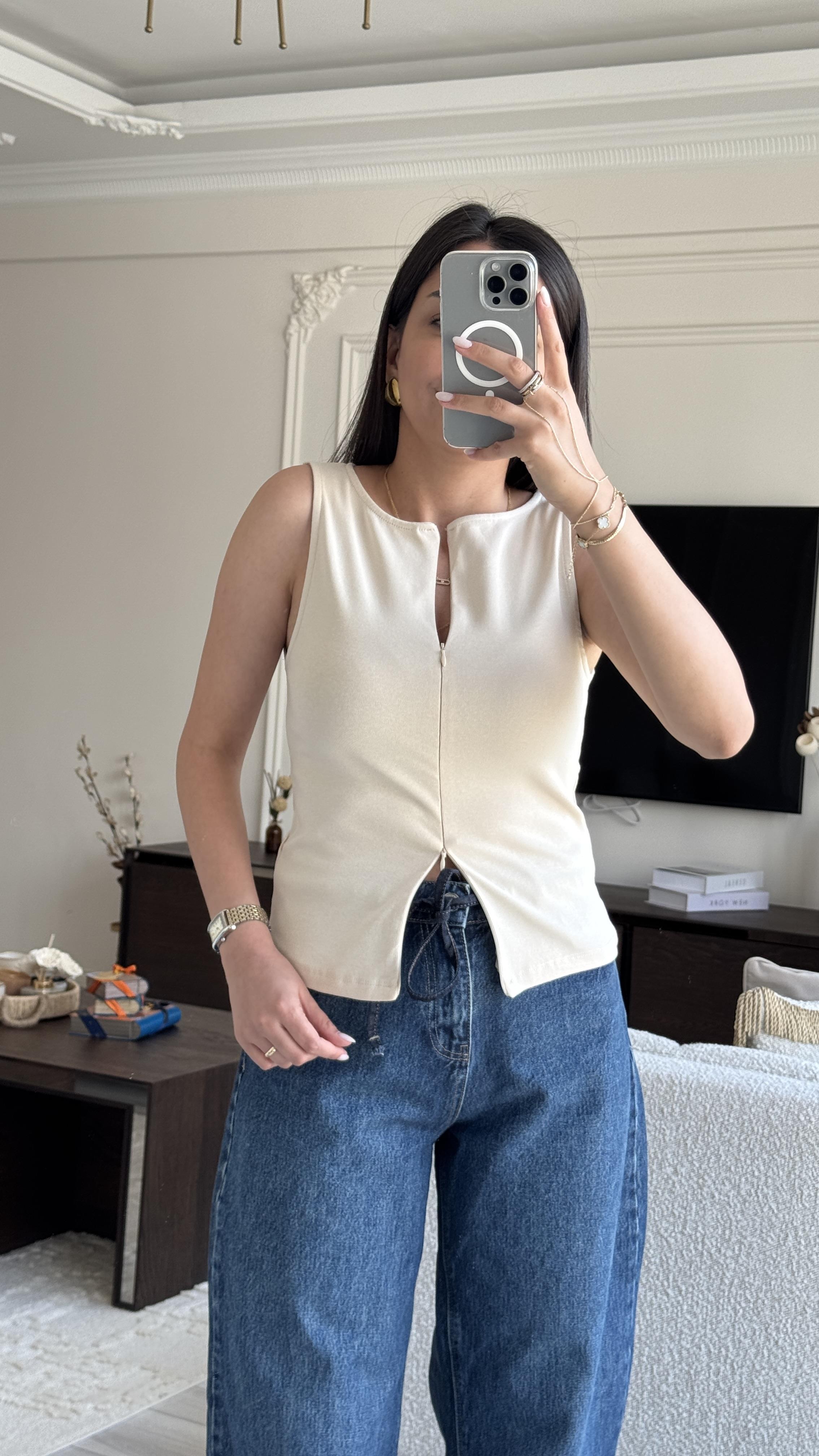 Dilvin Fermuarlı Bluz - Taş