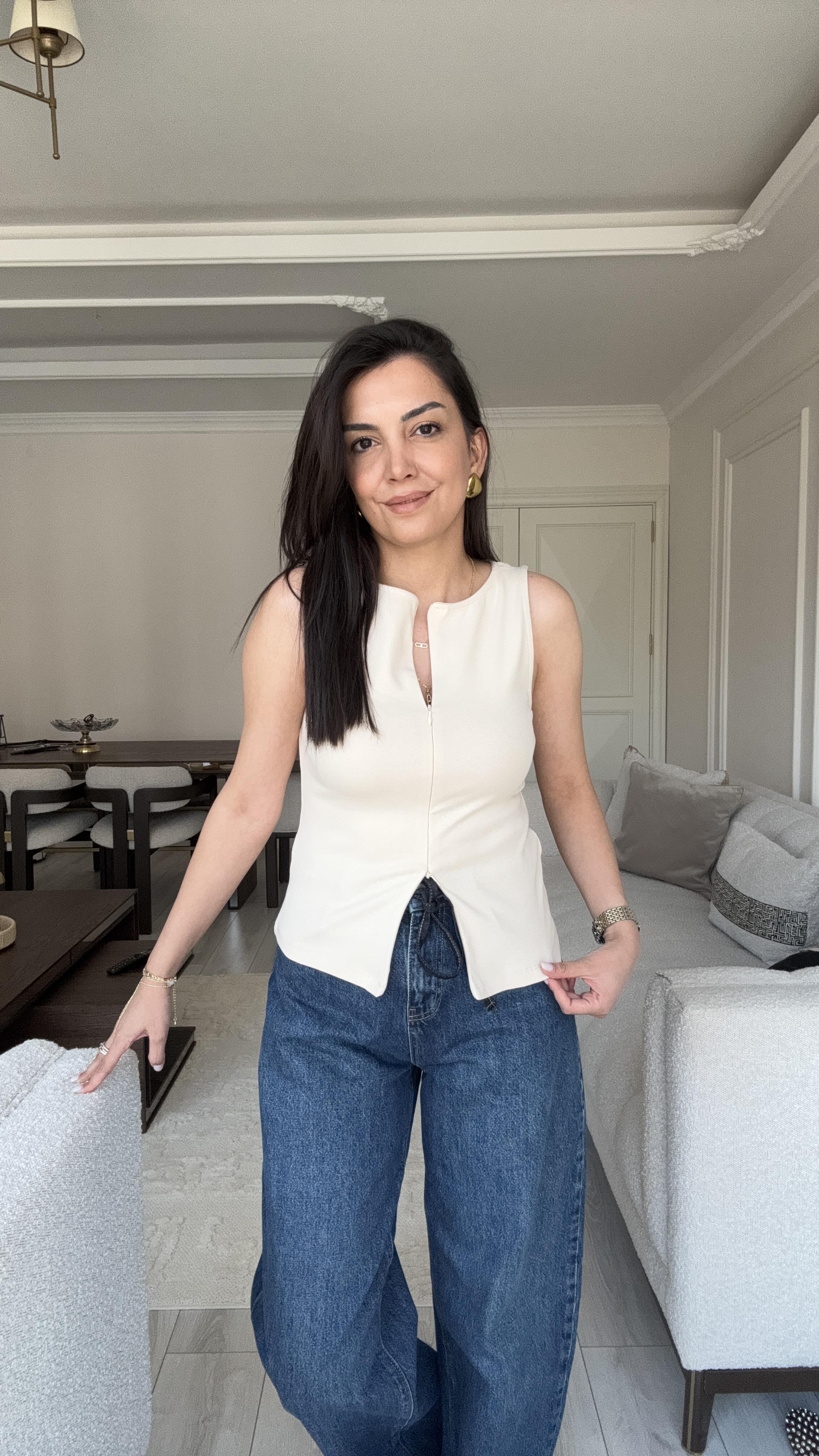 Dilvin Fermuarlı Bluz - Taş