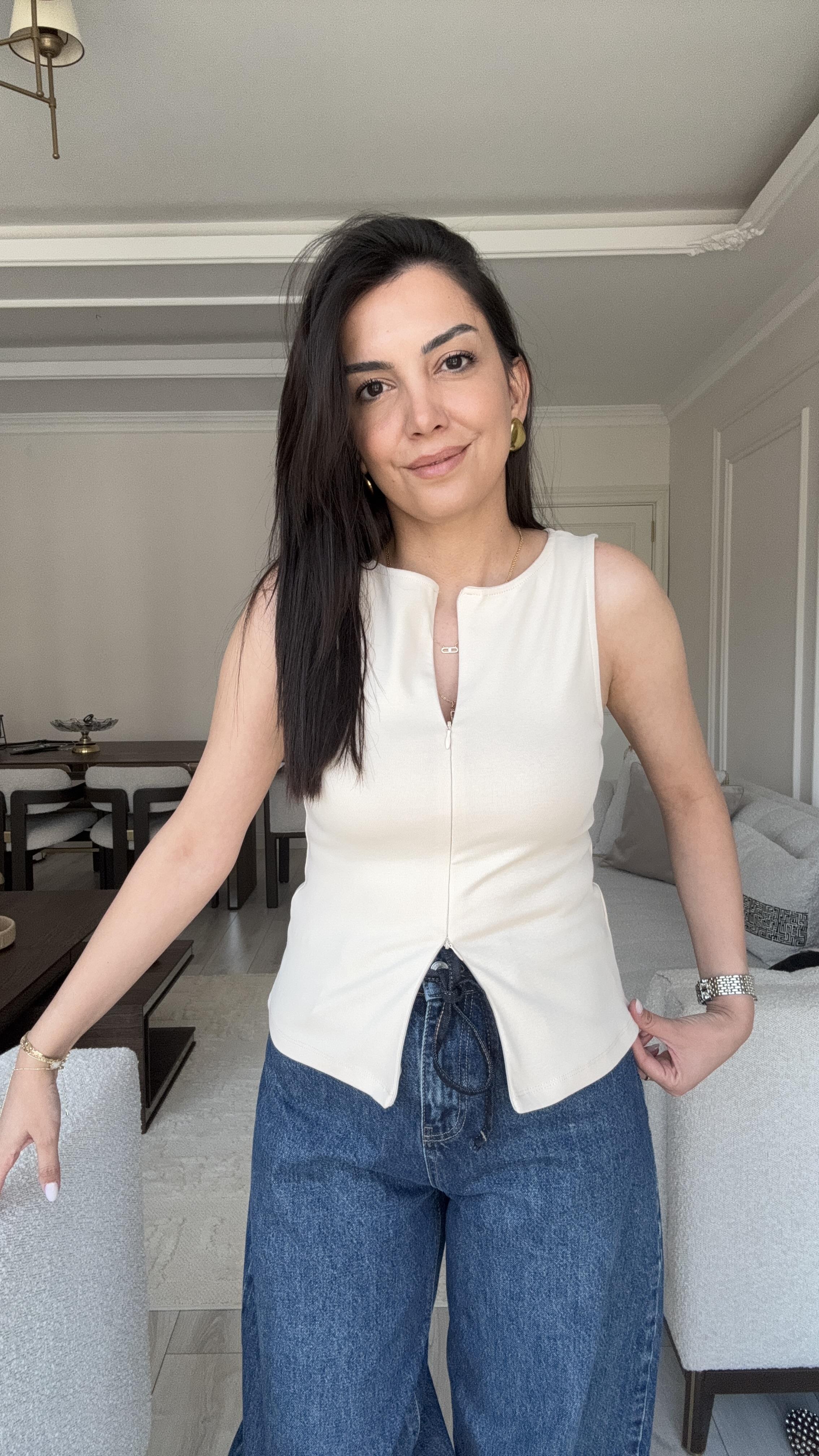 Dilvin Fermuarlı Bluz - Taş