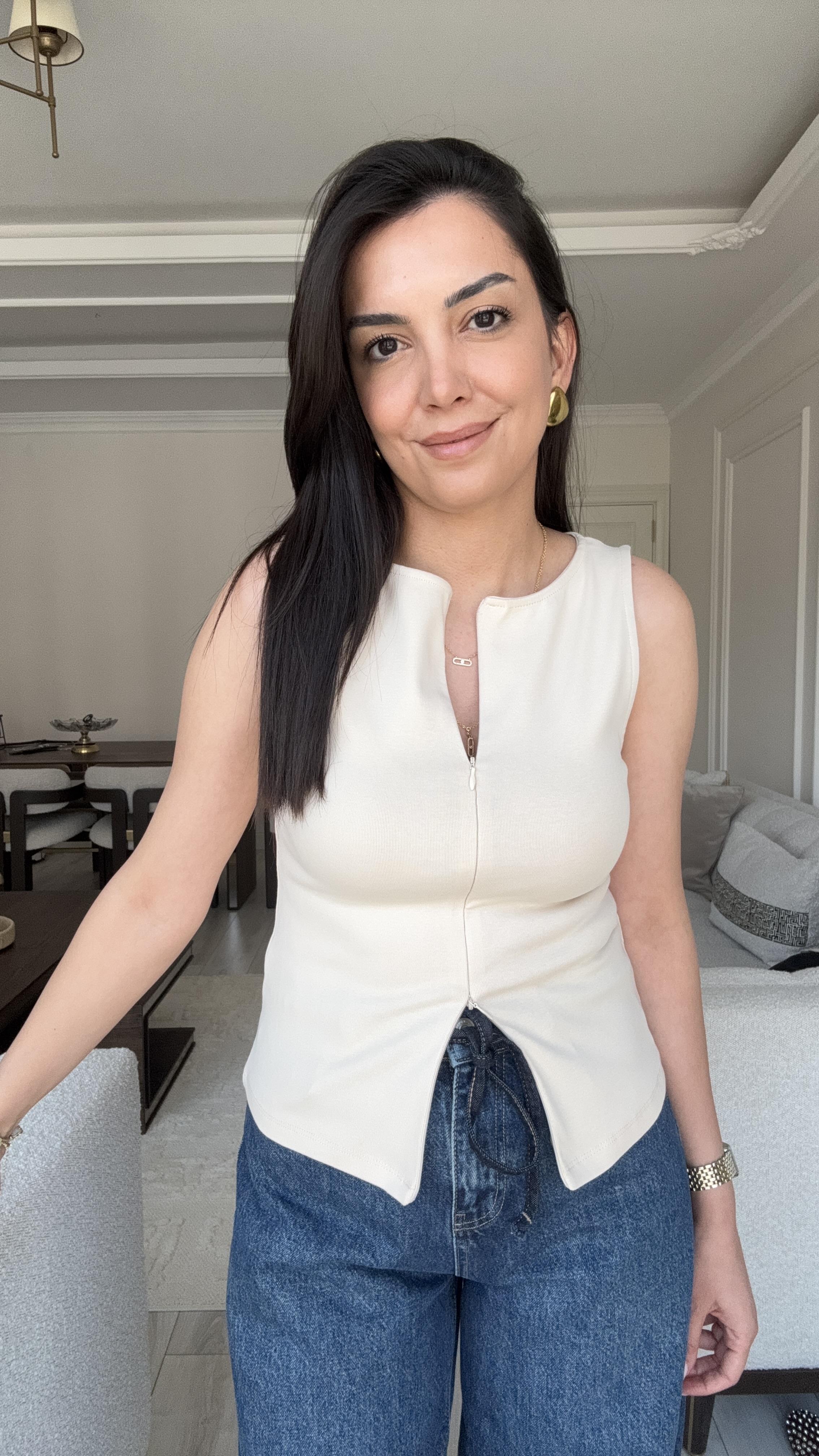 Dilvin Fermuarlı Bluz - Taş