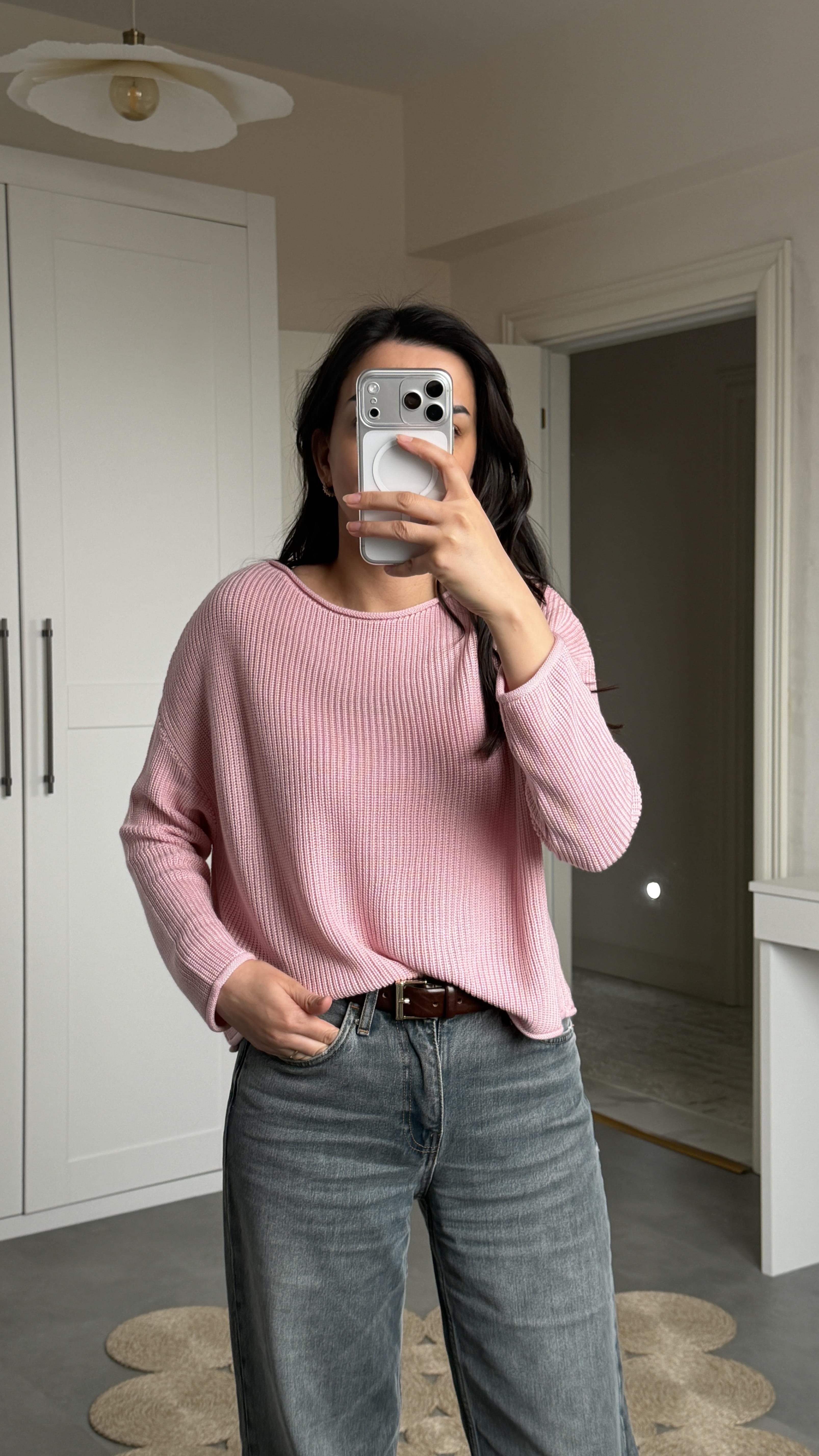 Dilvin Pembe Oversize Triko 