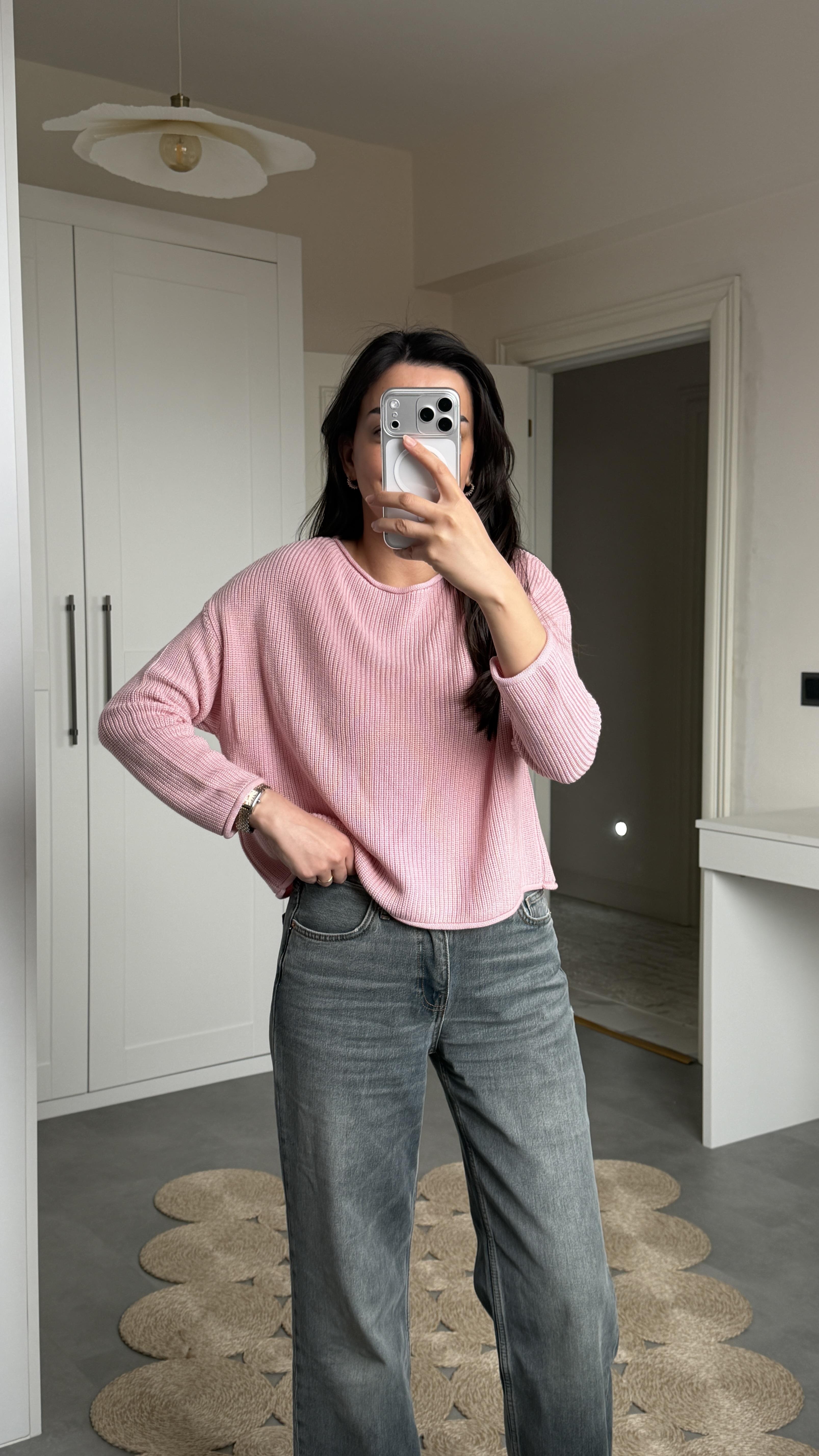 Dilvin Pembe Oversize Triko 