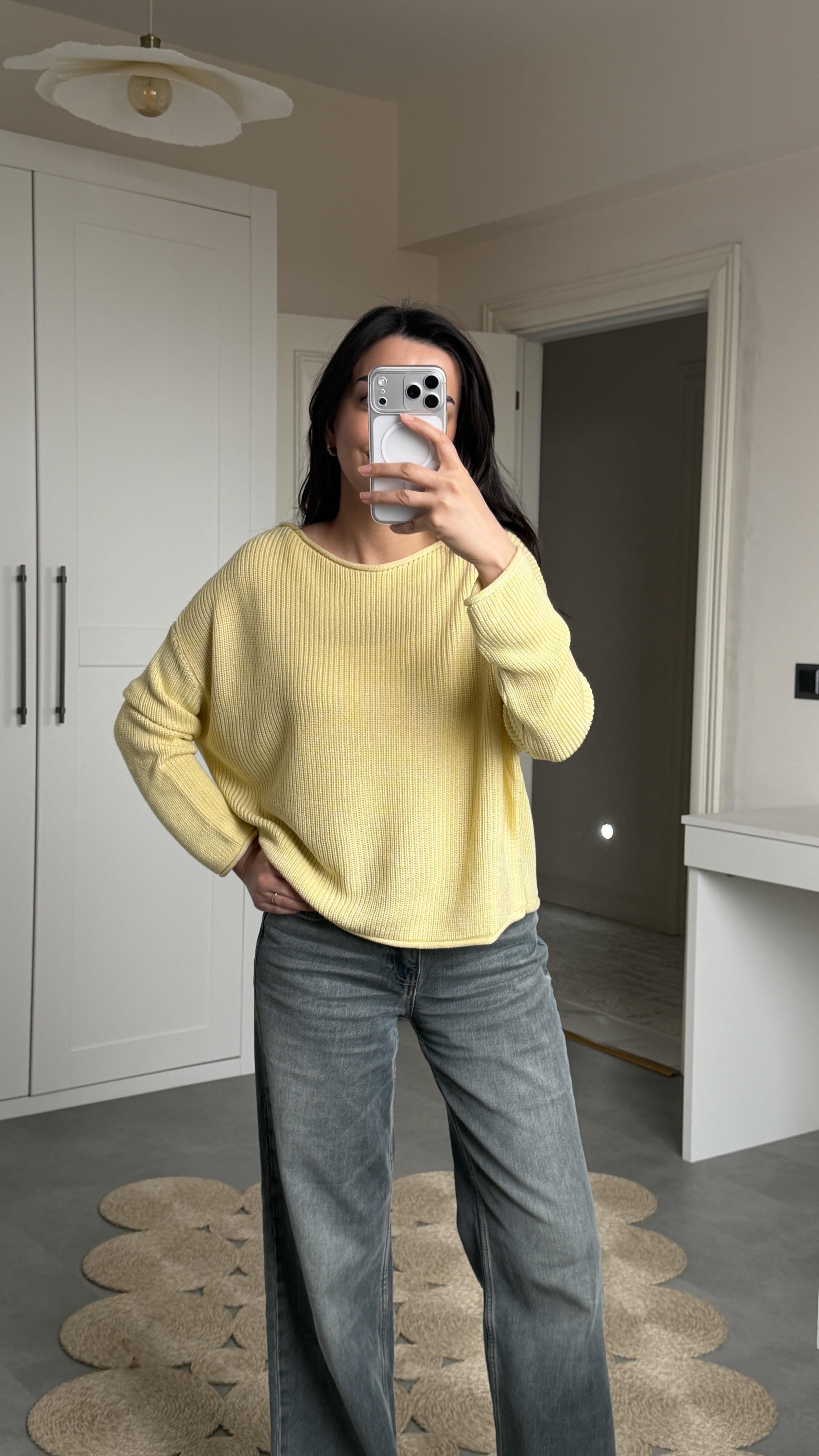 Dilvin Sarı Oversize Triko 