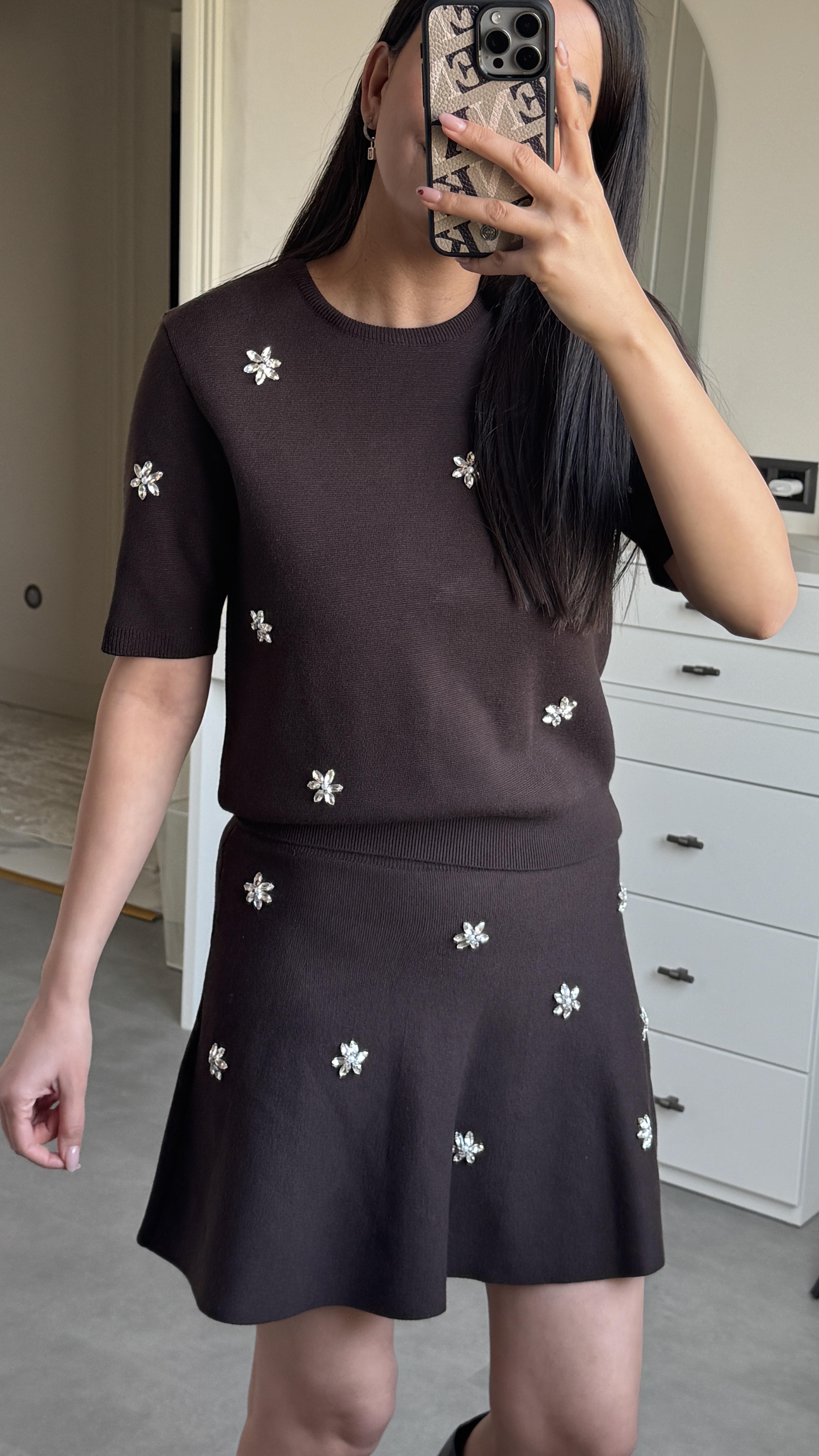 Dilvin Taşlı Triko Takım - Kahve