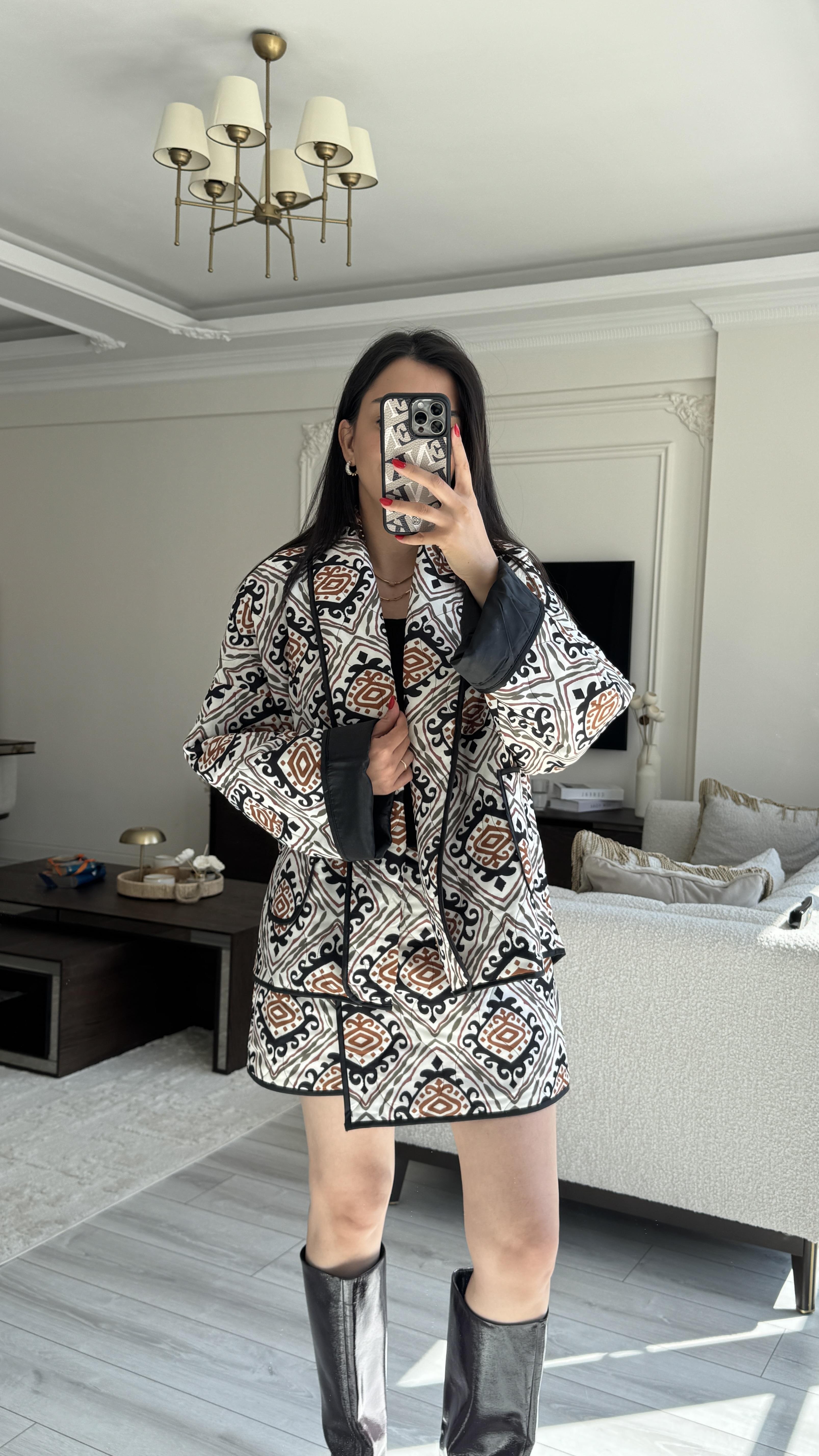 Etnik Desen Şort Etekli Takım 