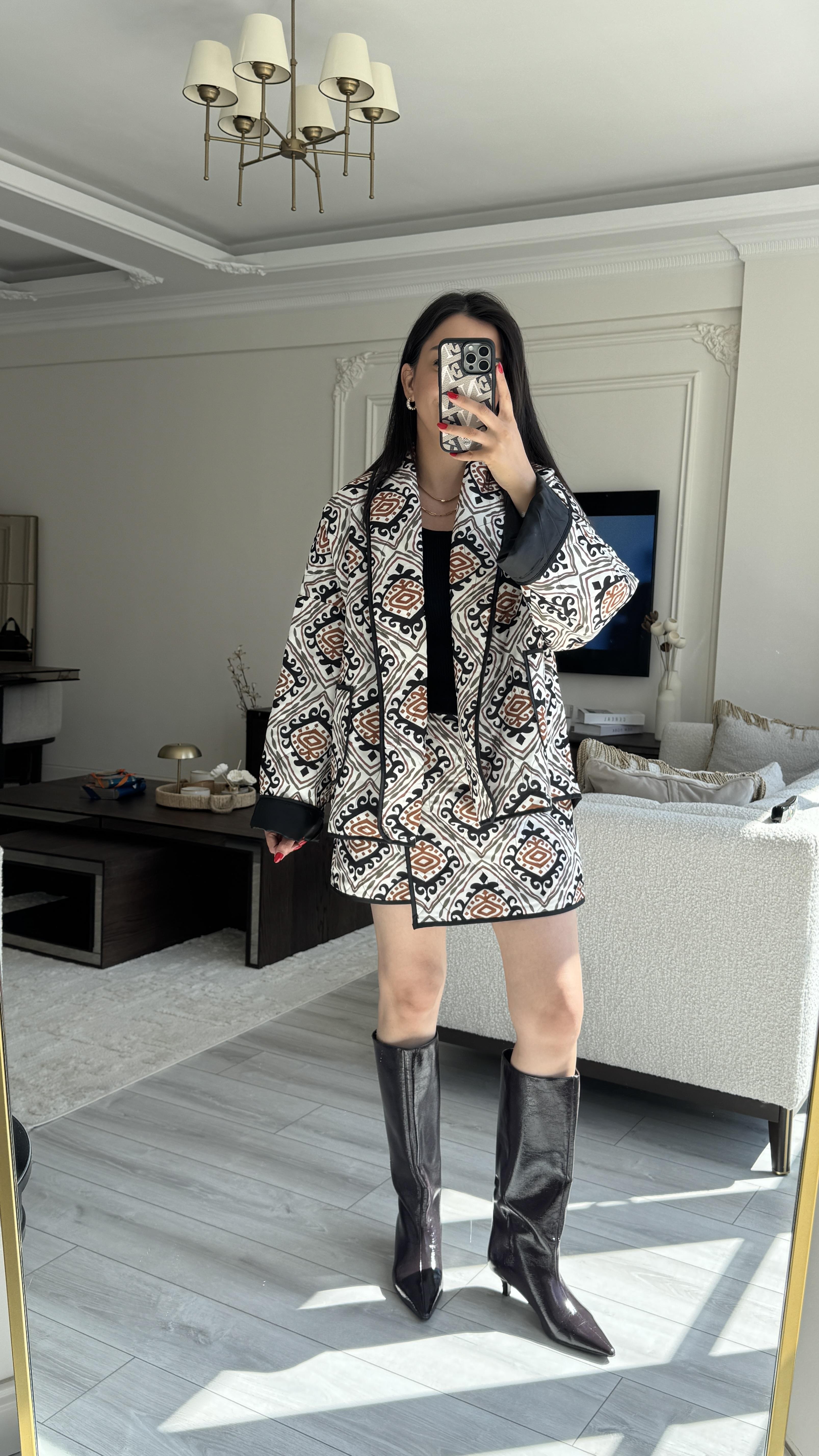 Etnik Desen Şort Etekli Takım 