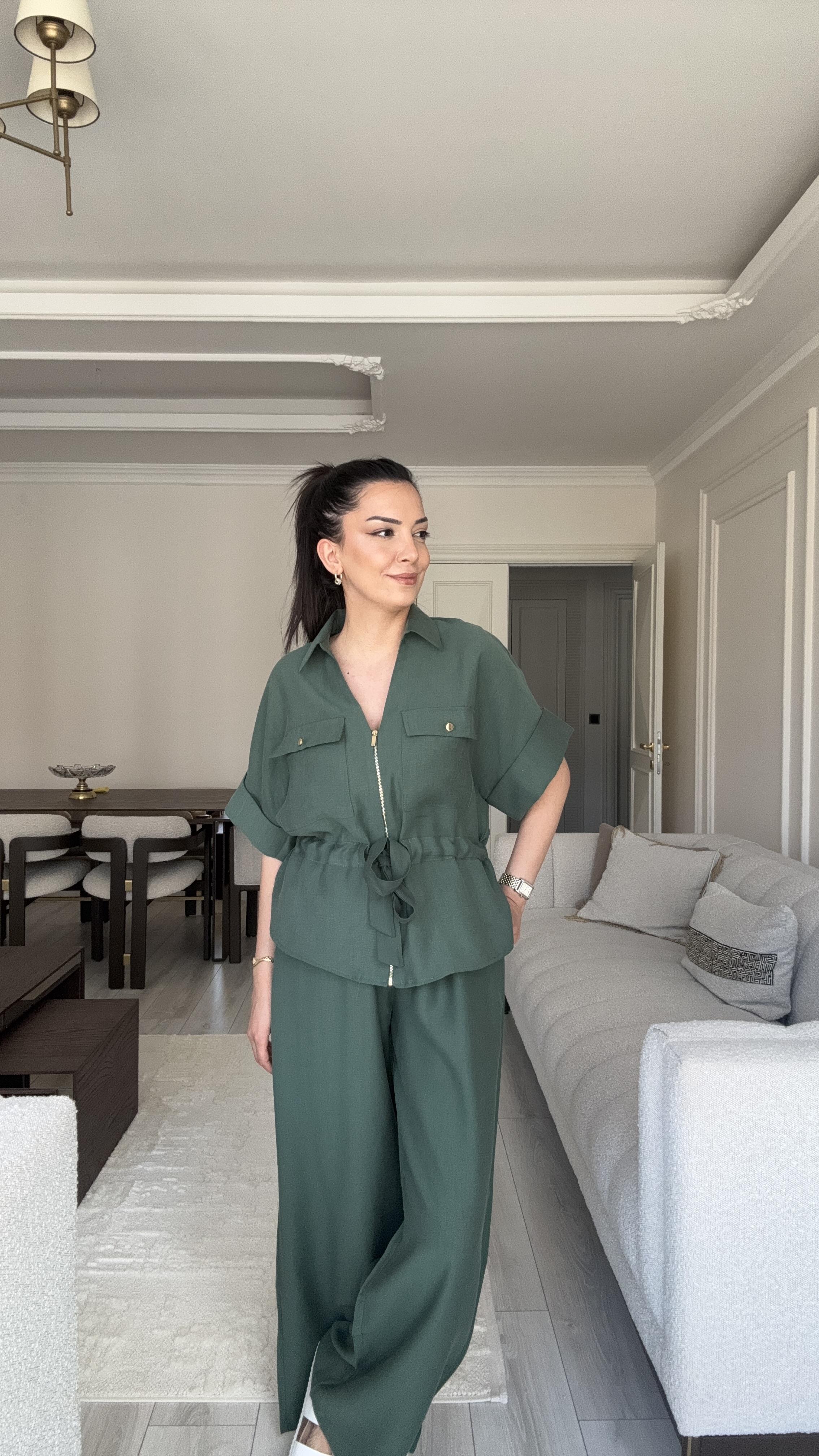 Fermuarlı Salaş Takım - Haki