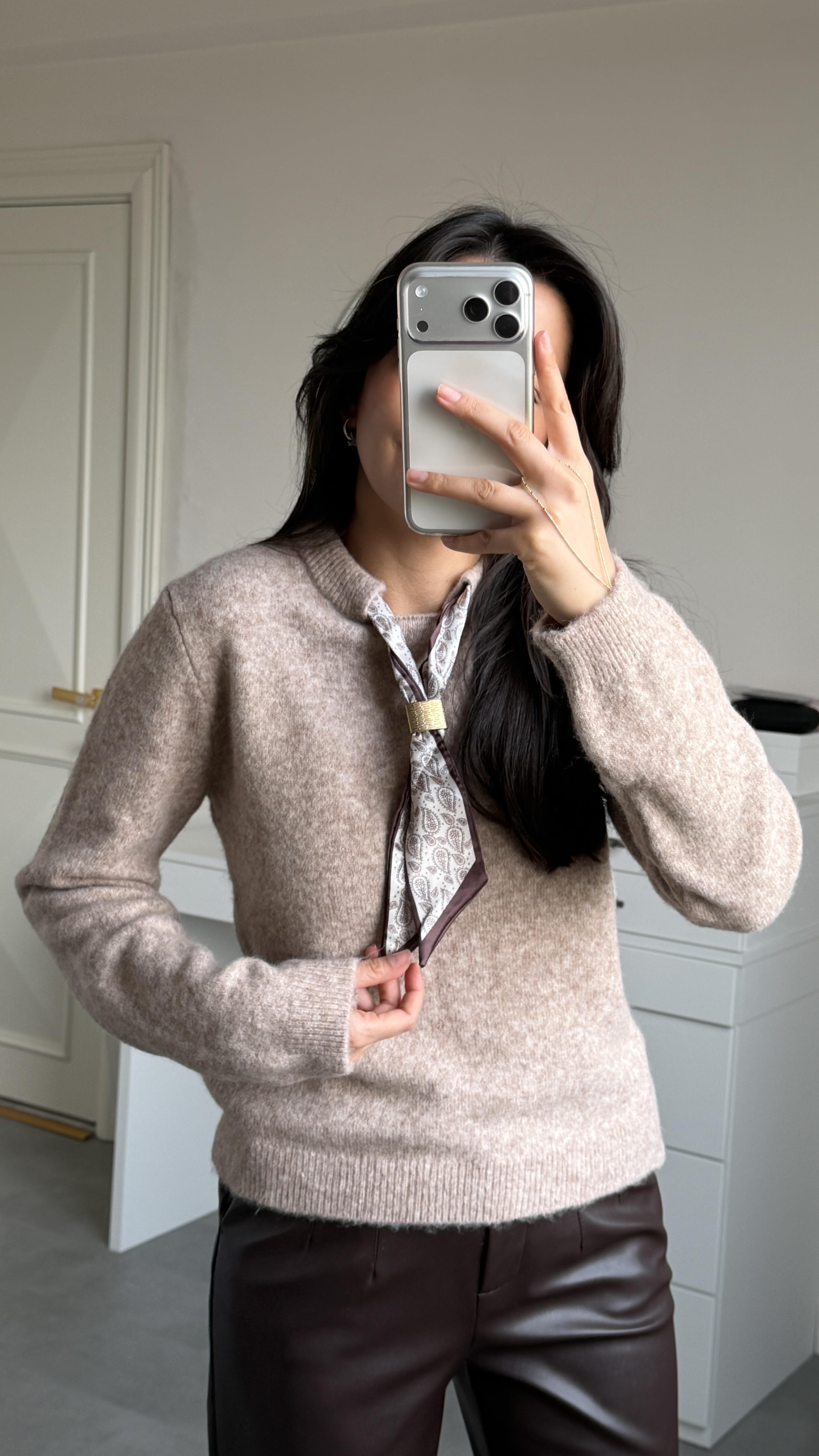 Fular Detaylı Basic Kazak - Vizon