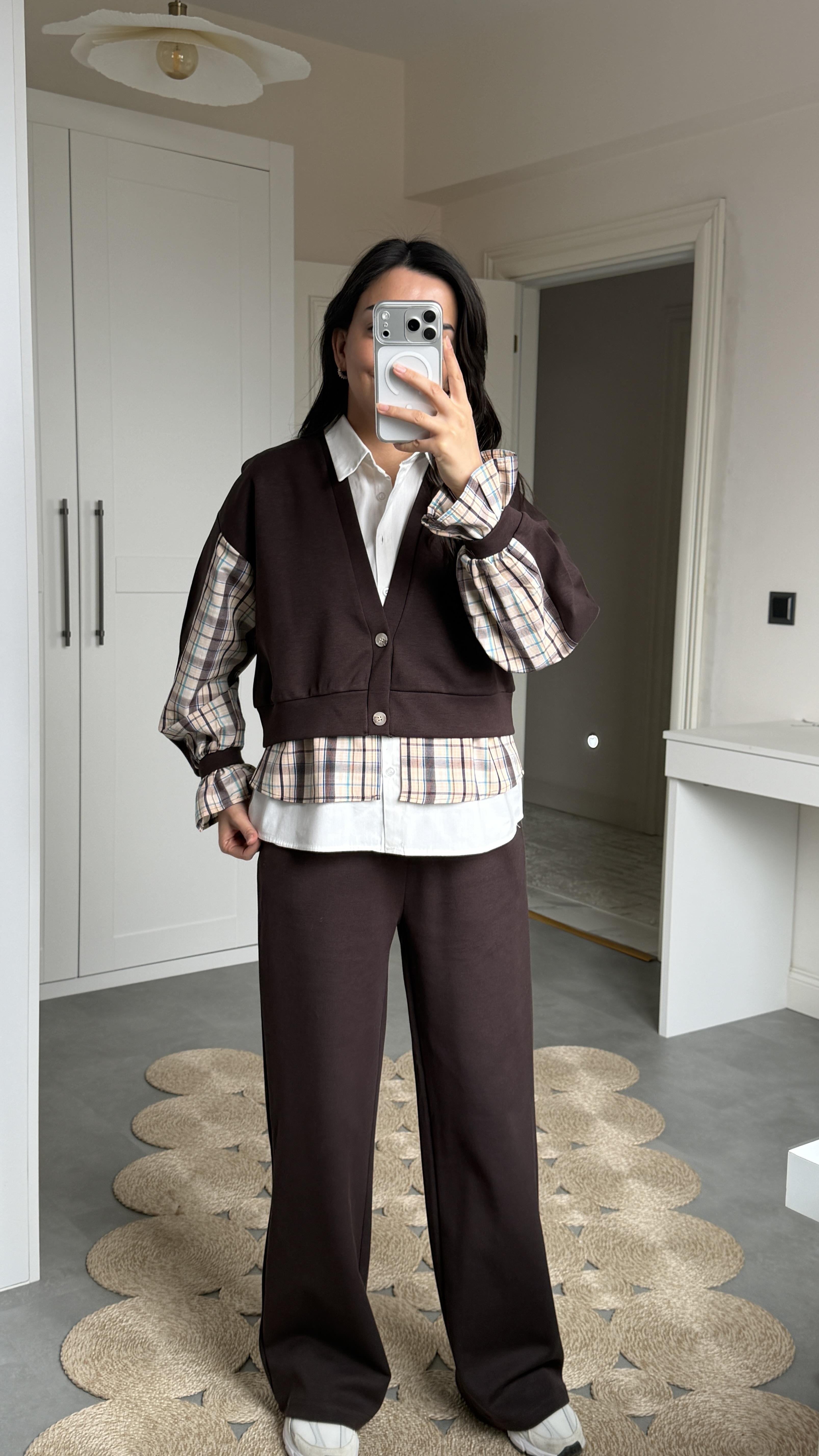 Gömlek Detaylı 3Lü Takım - Kahve