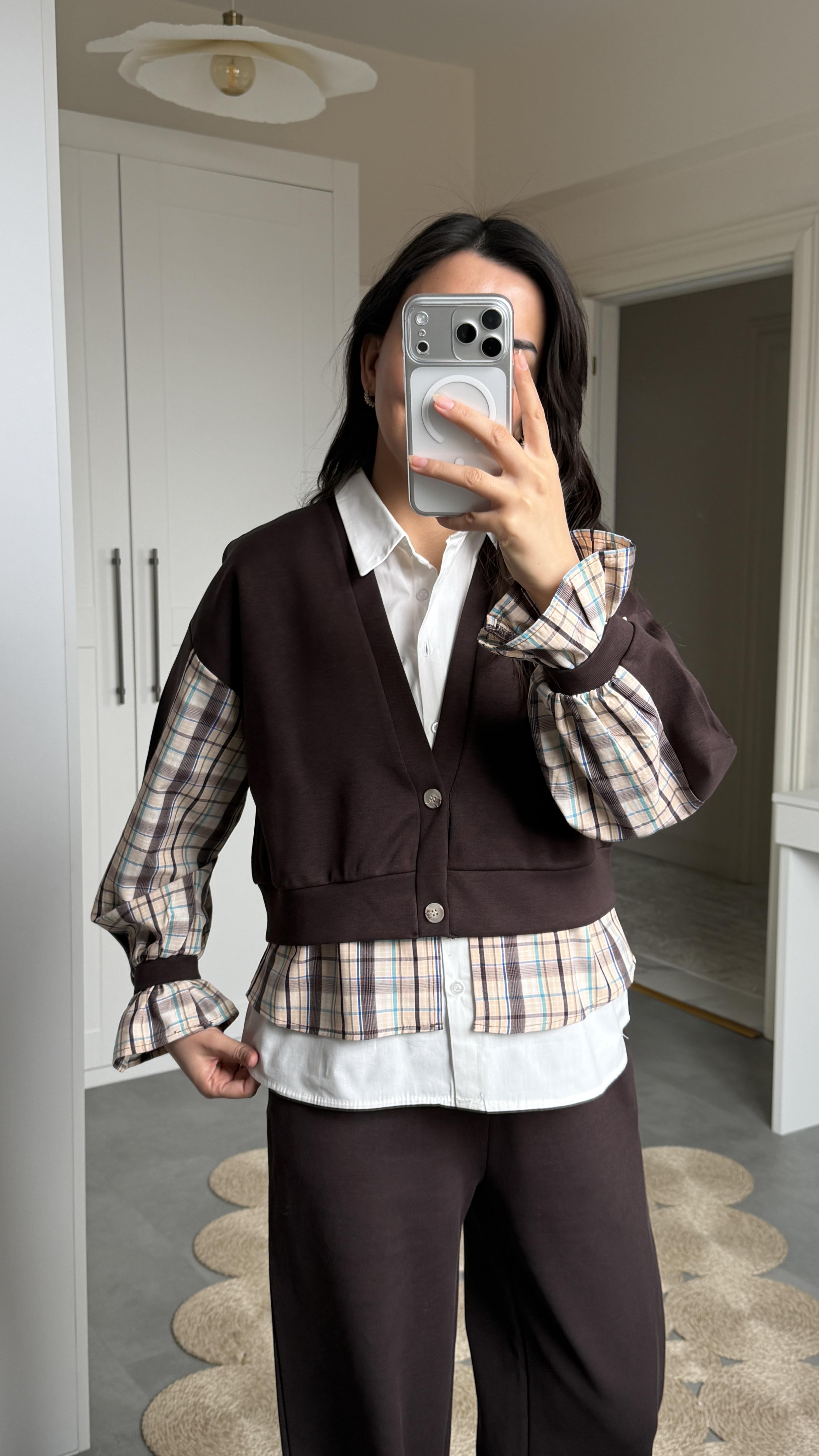 Gömlek Detaylı 3Lü Takım - Kahve