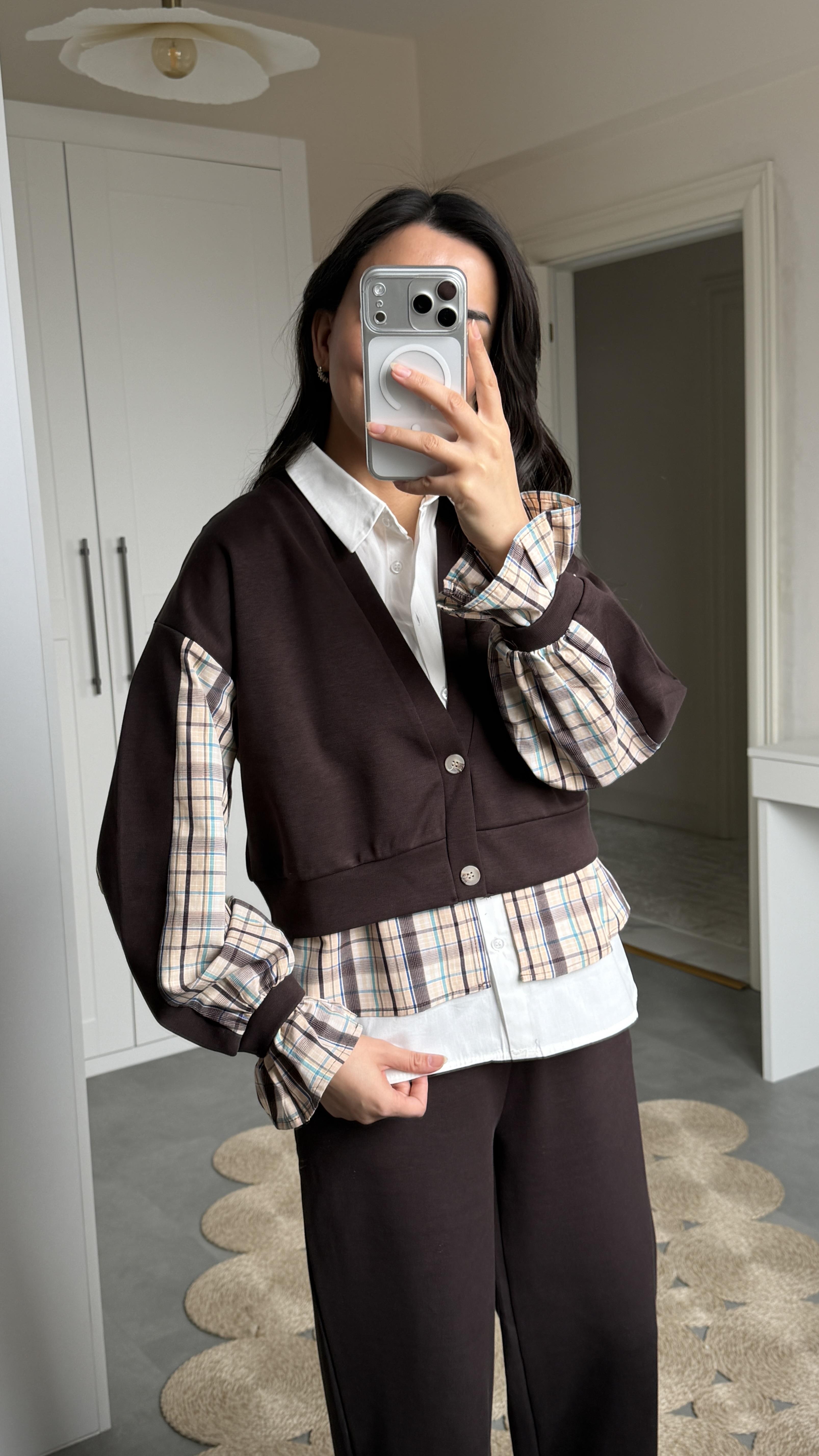 Gömlek Detaylı 3Lü Takım - Kahve