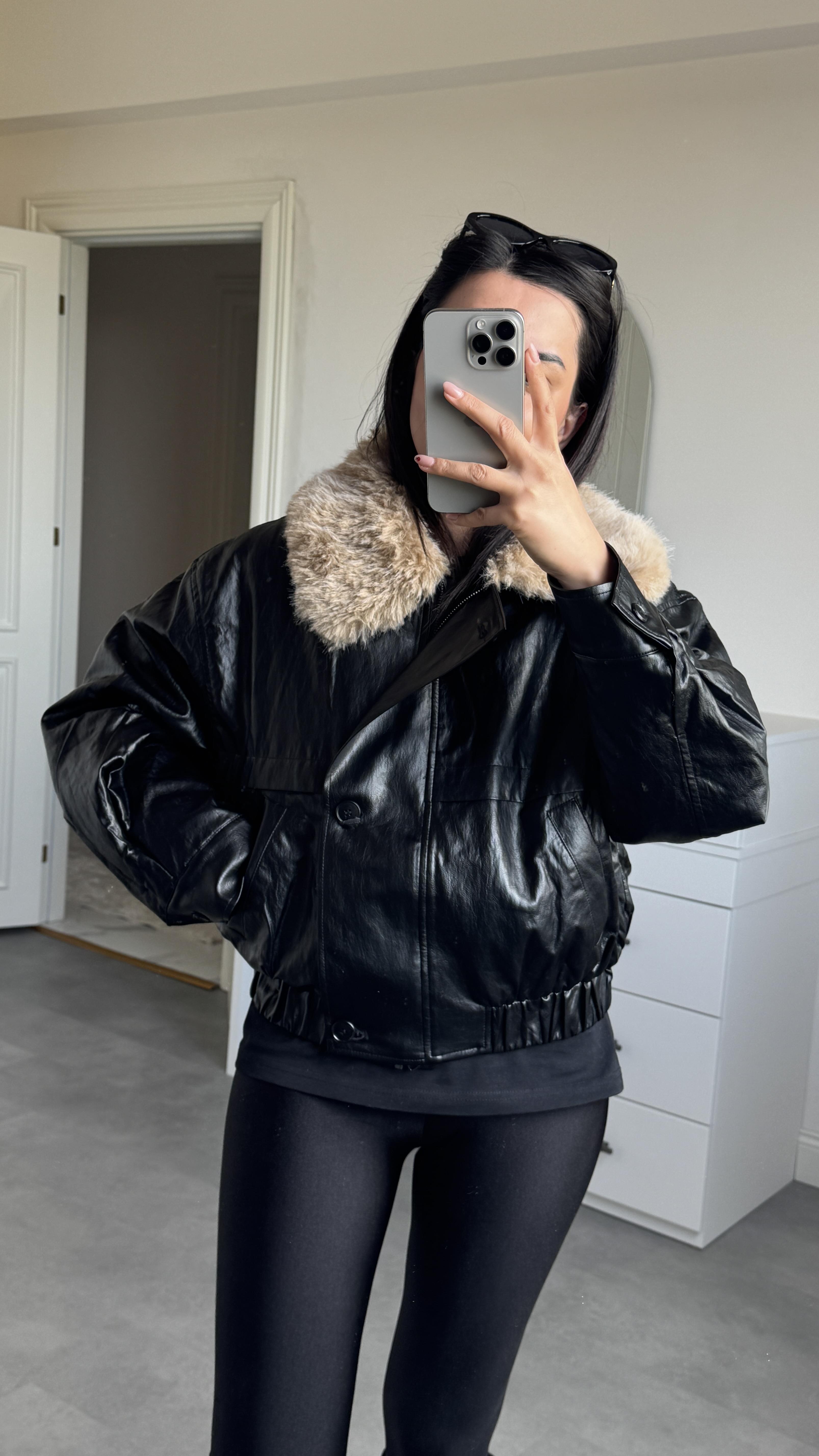 İthal Kürklü Deri Bomber Mont 