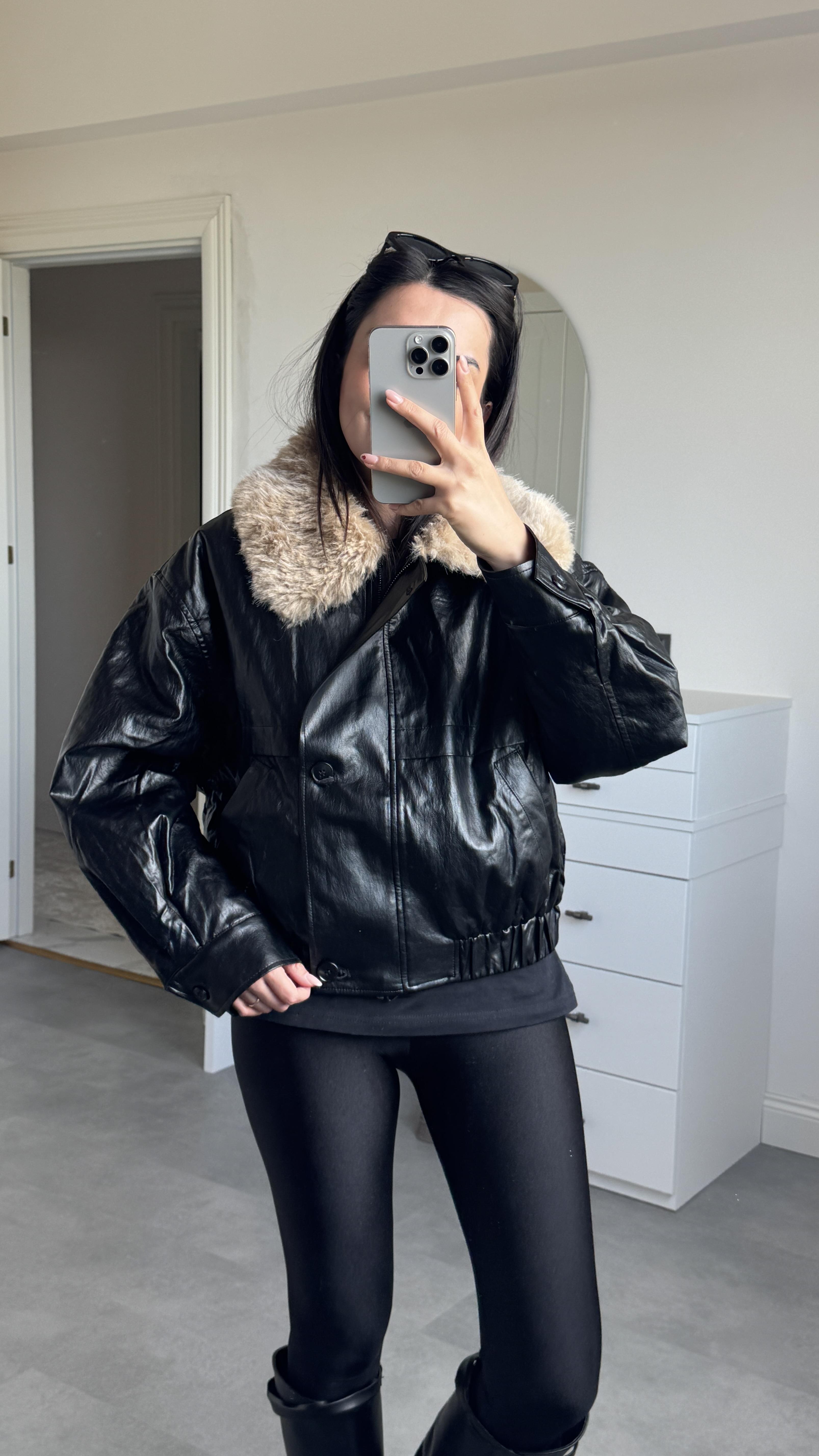 İthal Kürklü Deri Bomber Mont 