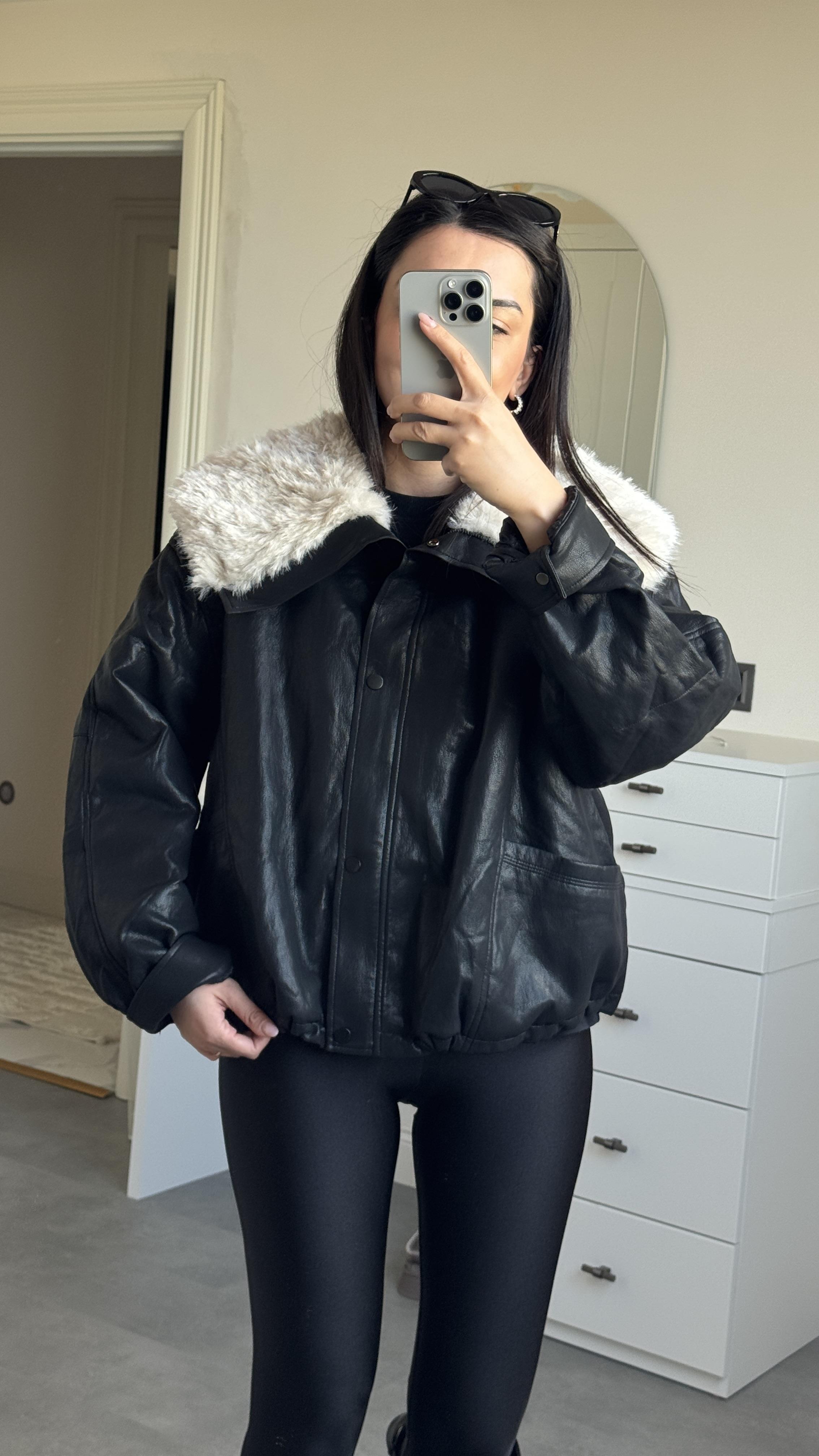 İthal Kürklü Siyah Mont