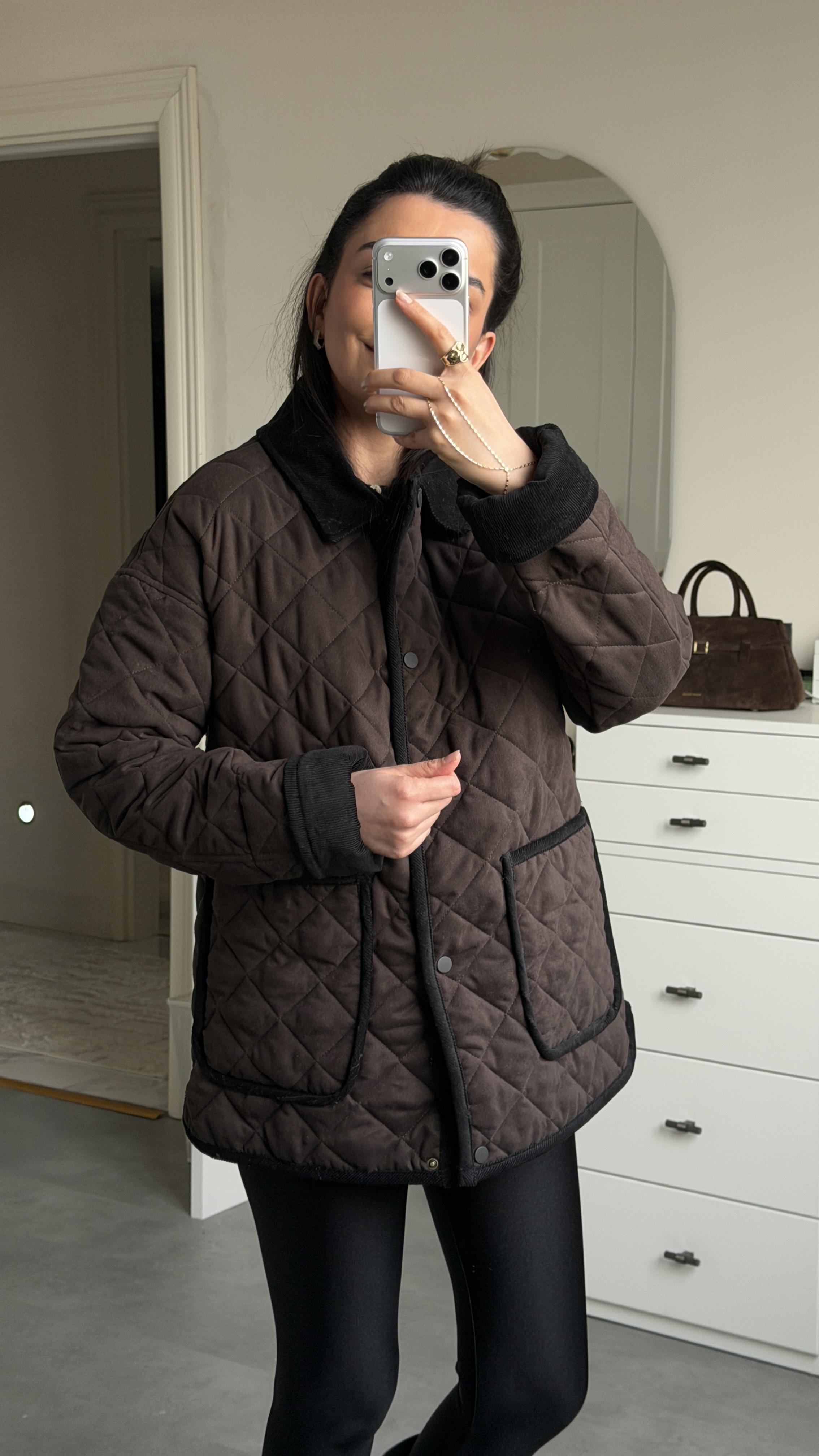 Kapitone Süet Mont - Kahve