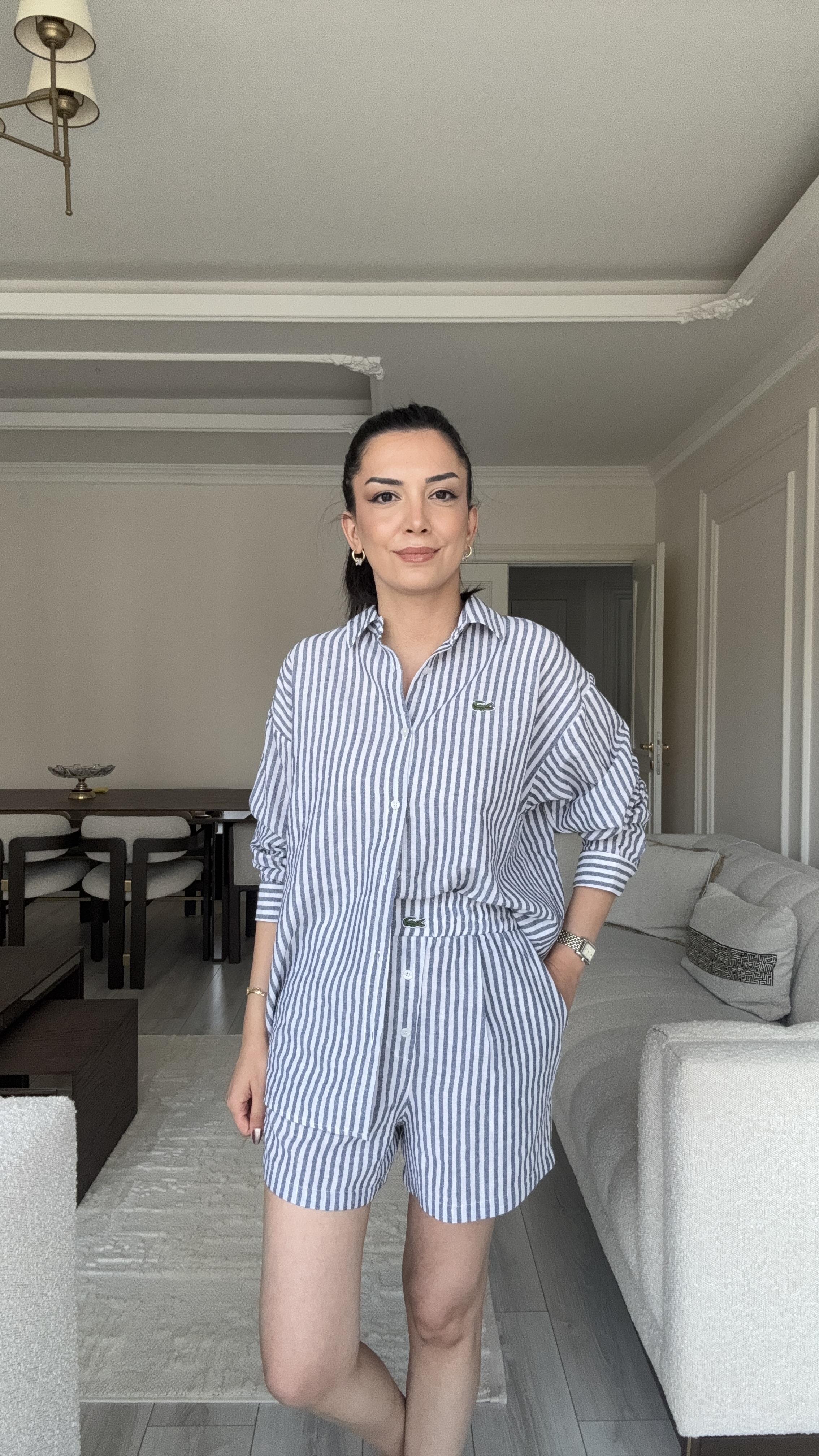 Lacste Çizgili Şortlu Takım - Laci