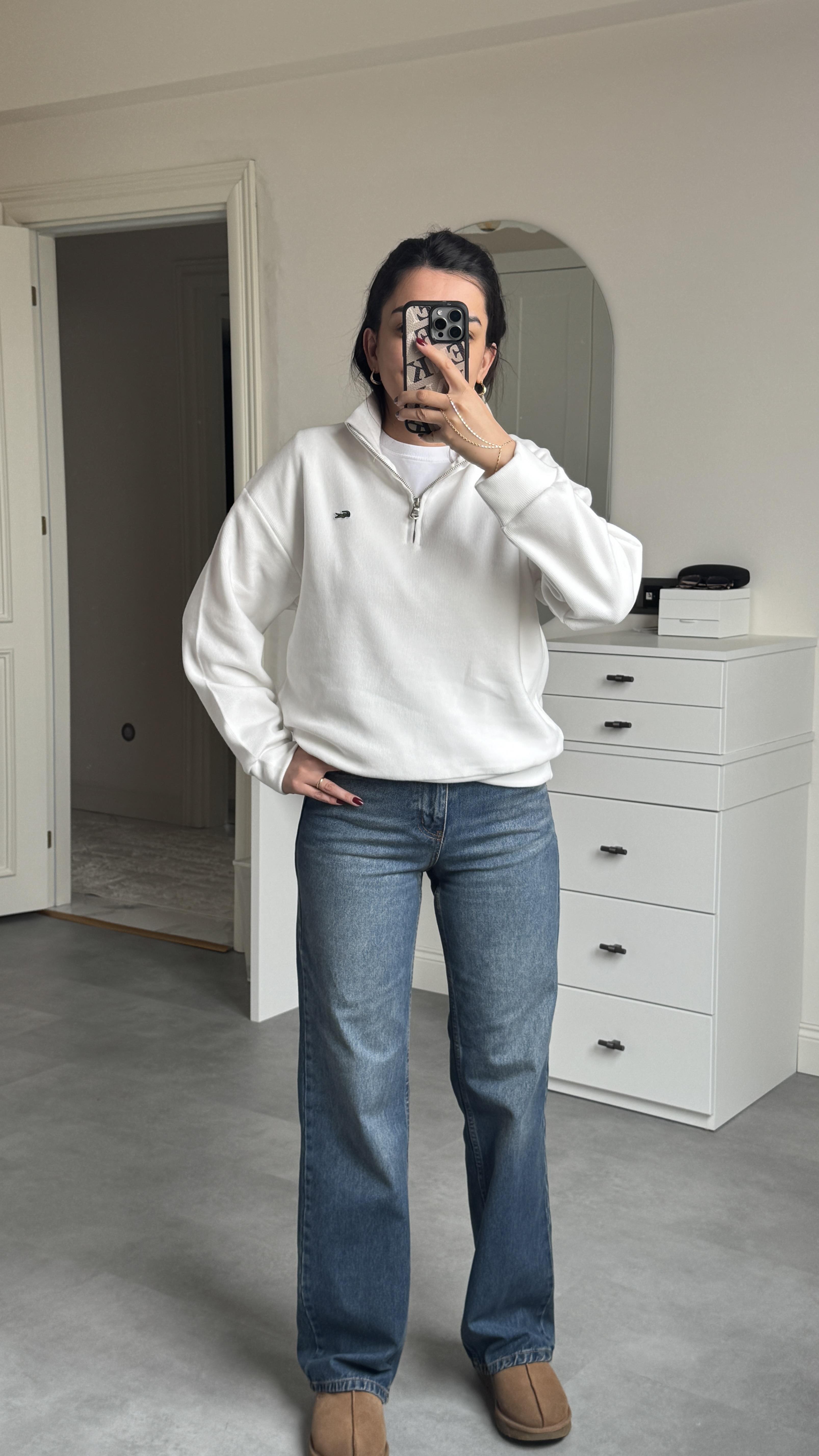 Lacste Fermuarlı Sweat - Beyaz 