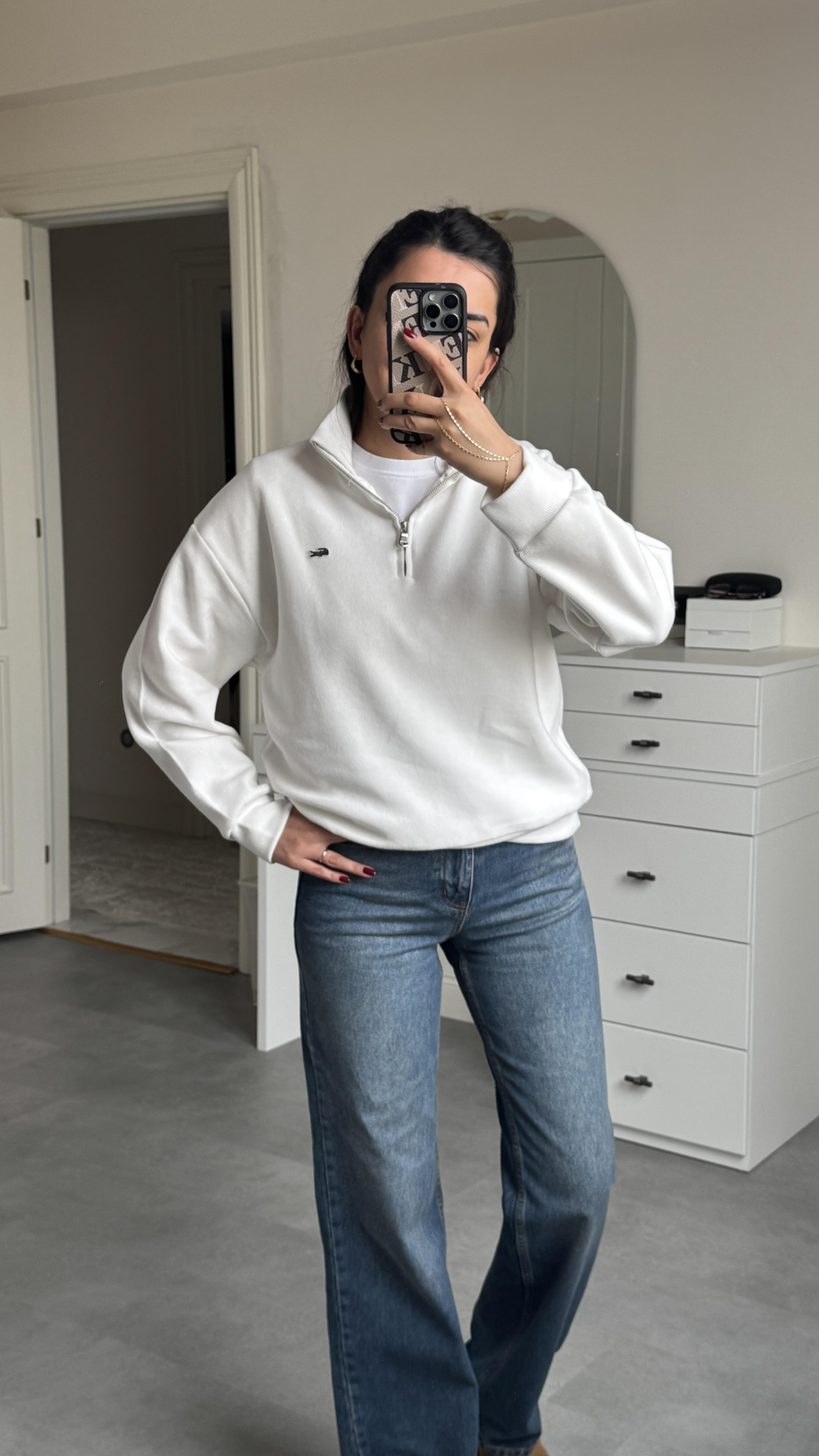 Lacste Fermuarlı Sweat - Beyaz 