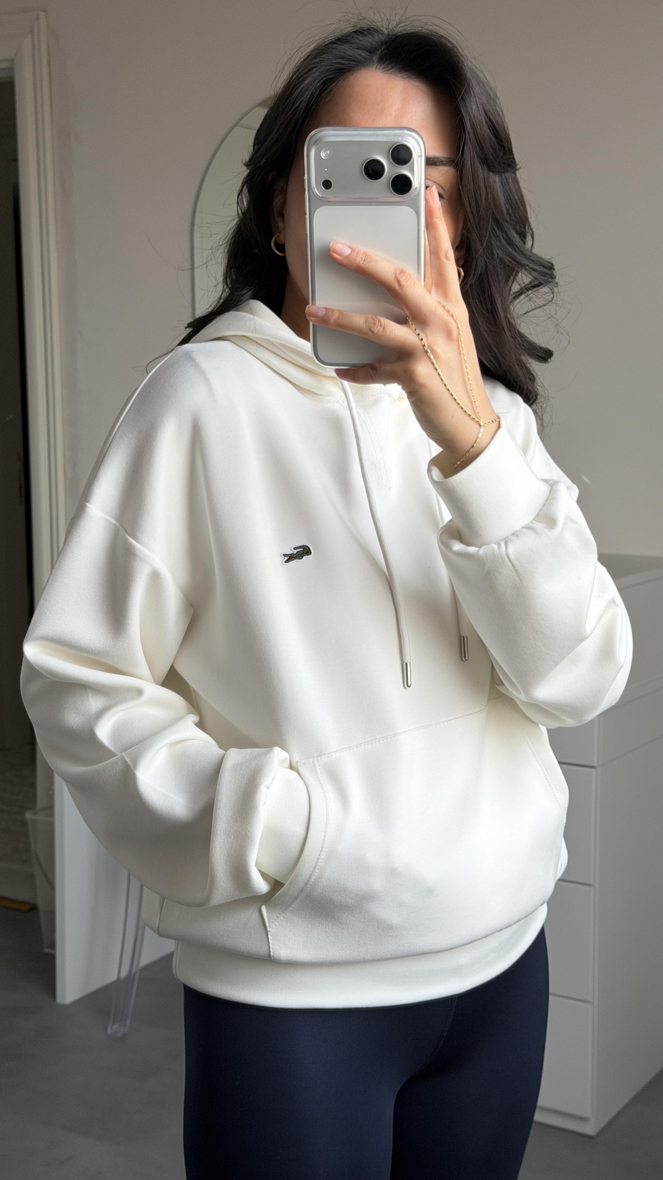 Lacste Kapüşonlu Sweat - Beyaz