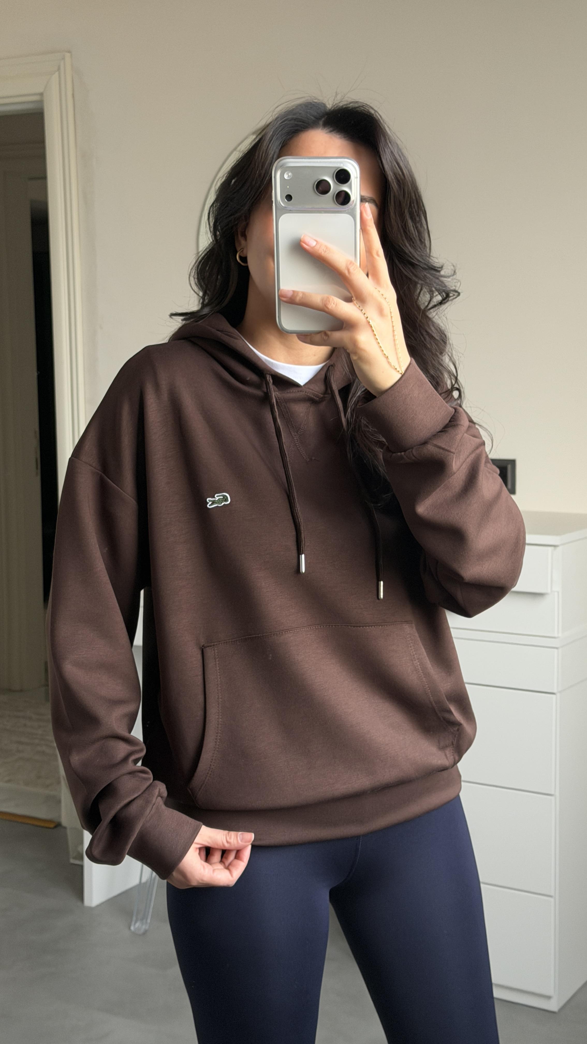 Lacste Kapüşonlu Sweat - Kahverengi