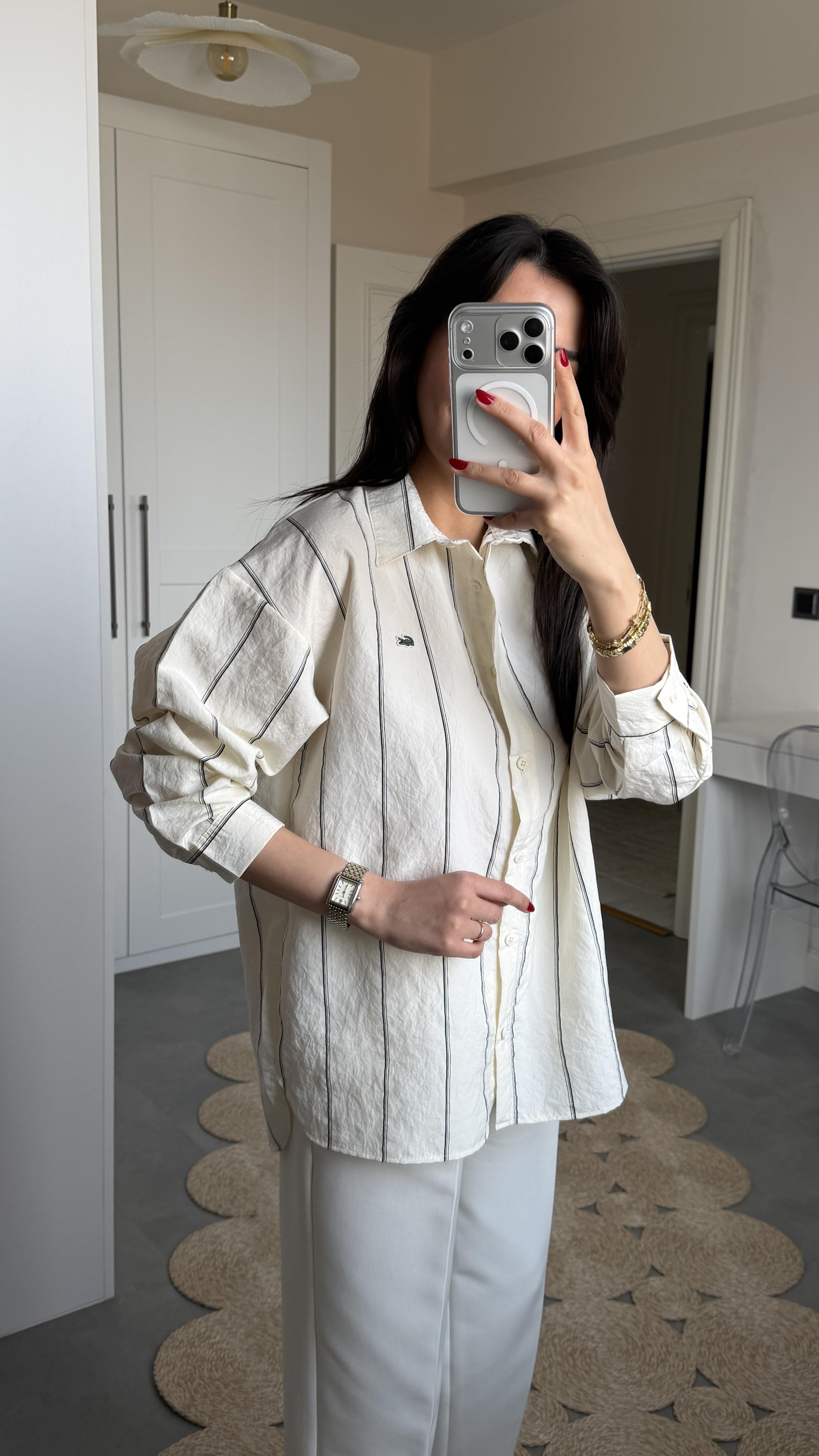 Lcs Çizgili Oversize Gömlek - Bej