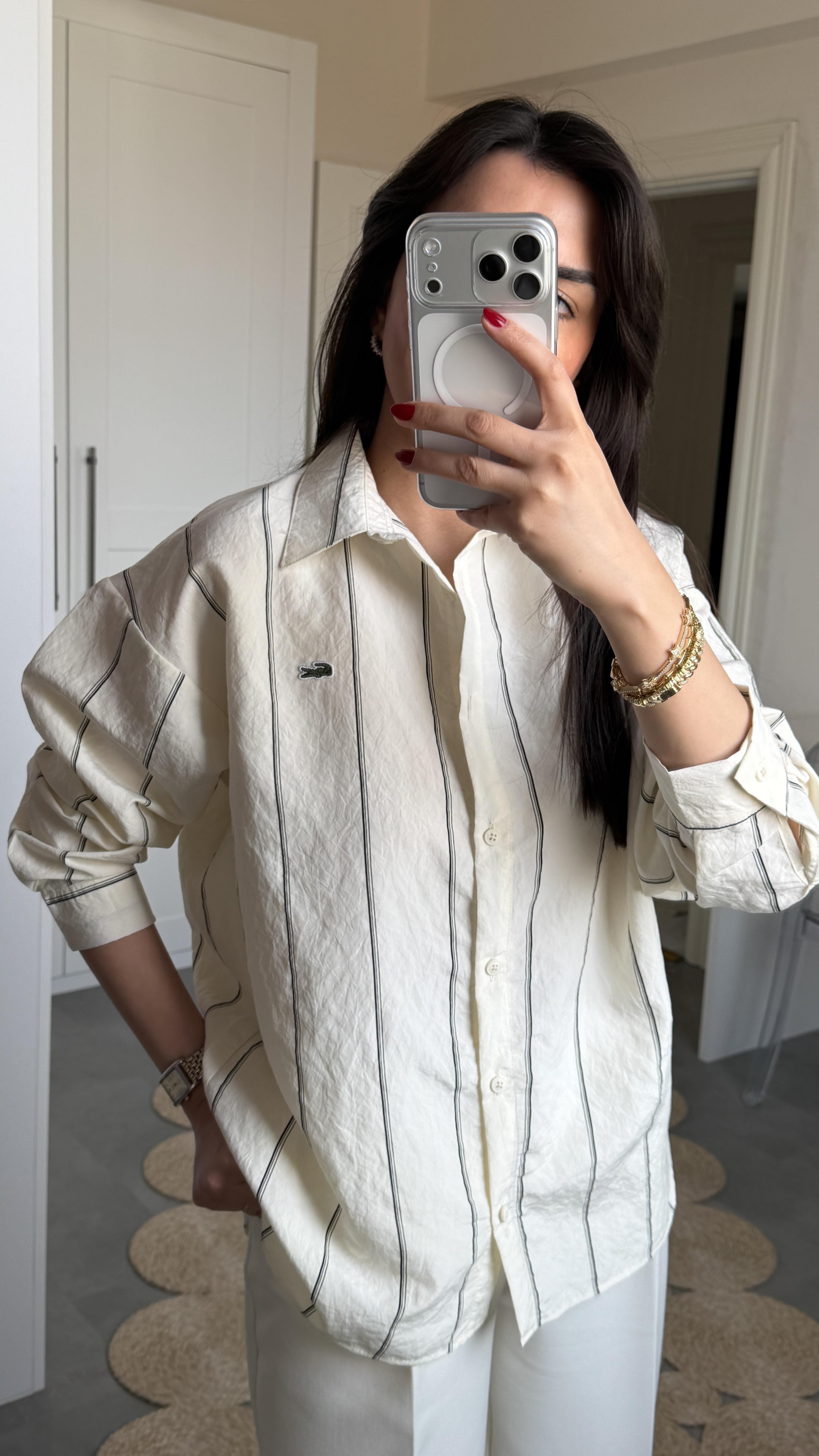 Lcs Çizgili Oversize Gömlek - Bej