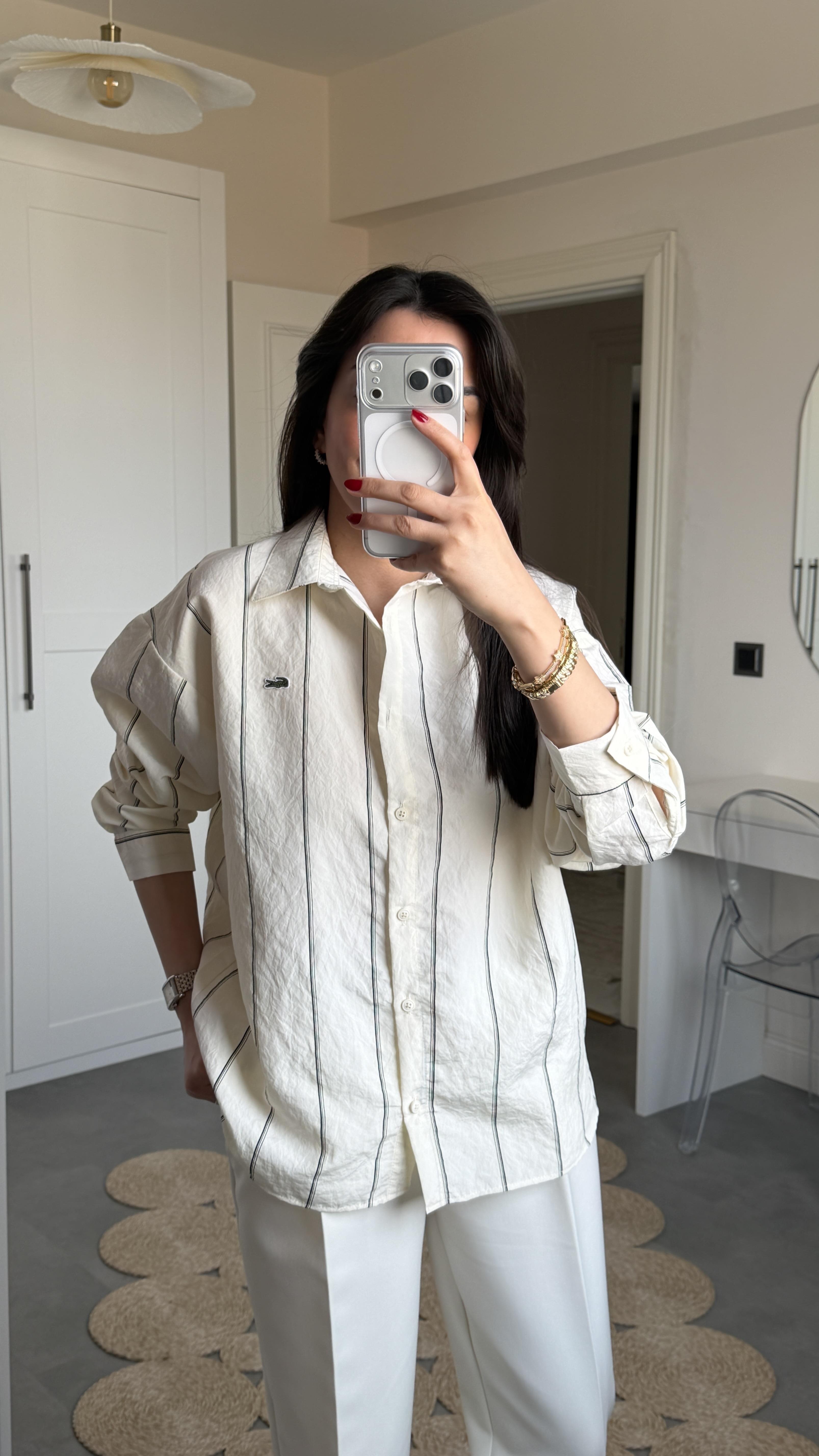 Lcs Çizgili Oversize Gömlek - Bej