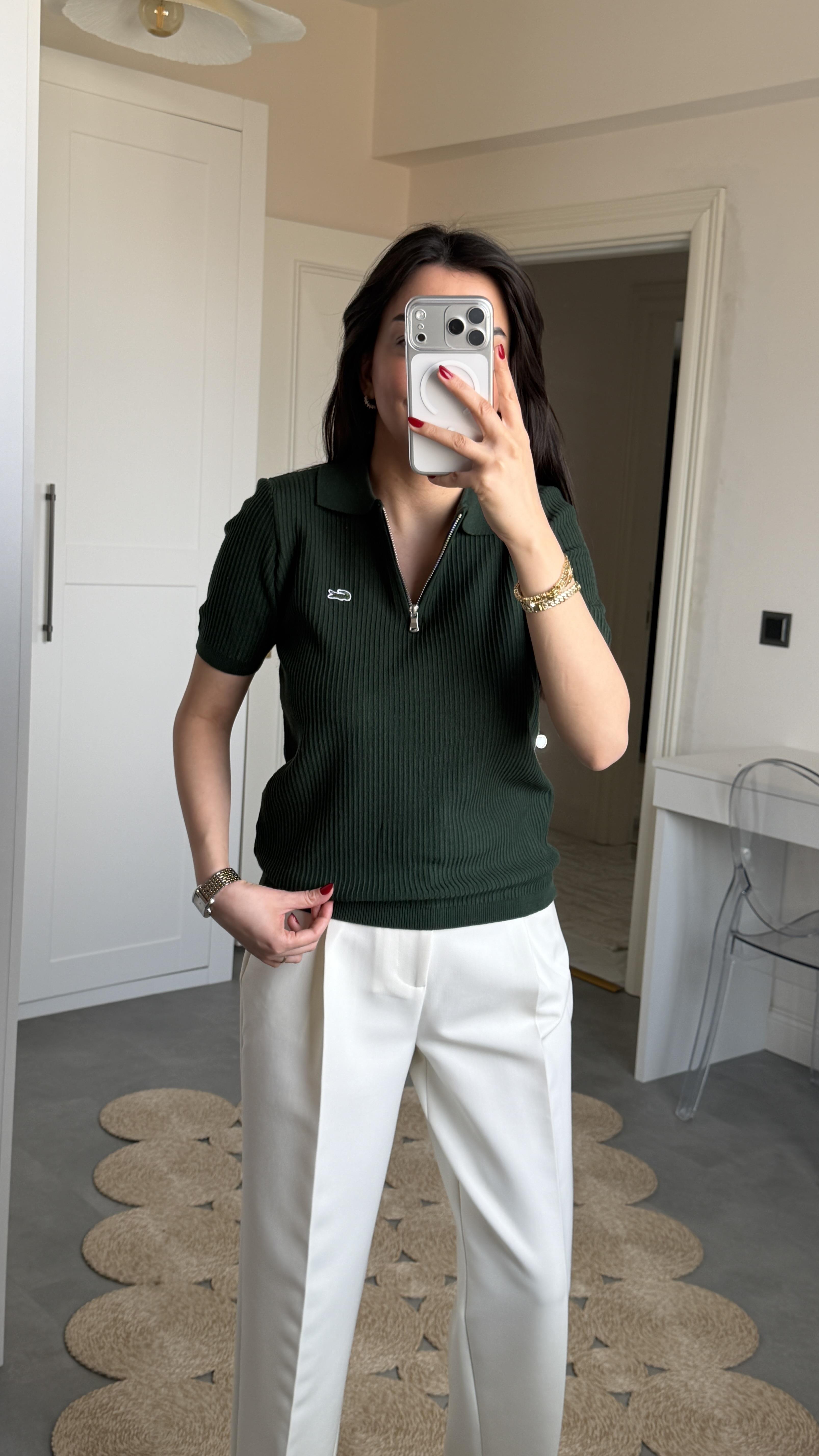 Lcs Polo Yaka Fermuarlı Triko - Haki